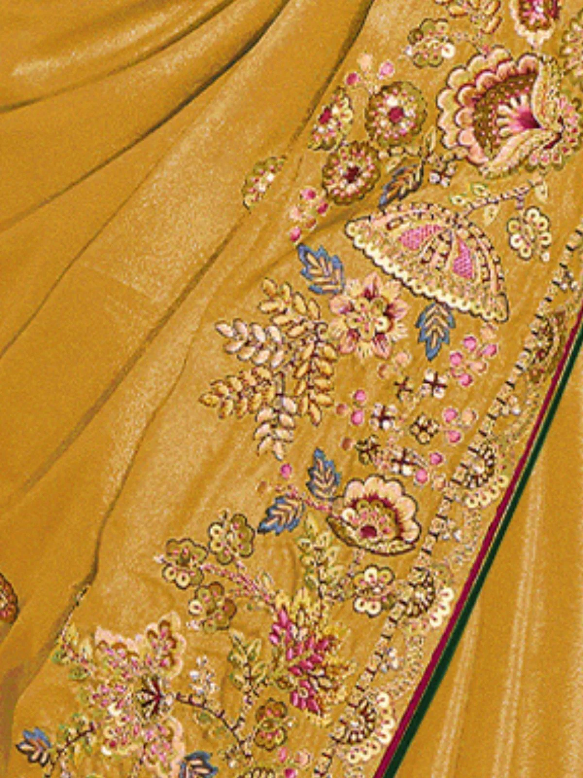 Odette Yellow Satin Embroidered Elegant Saree For Women - Image 4