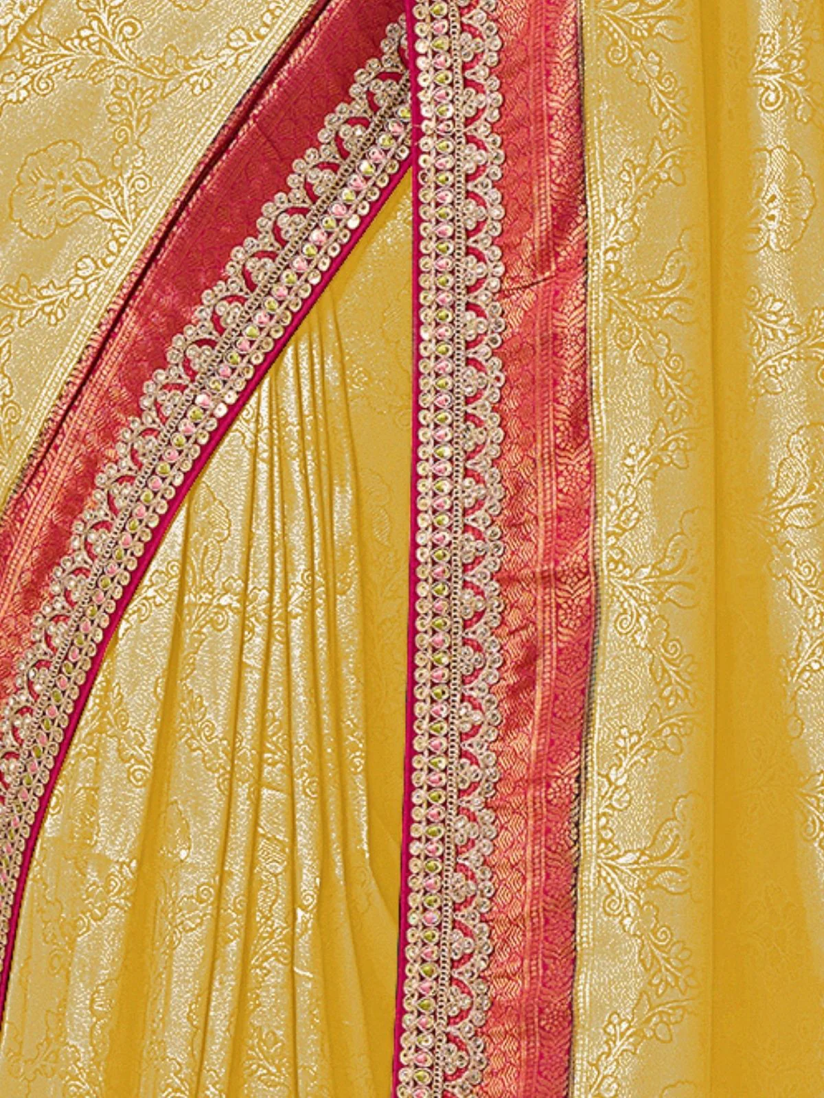 Odette Yellow Satin Embroidered Saree For Women - Image 4