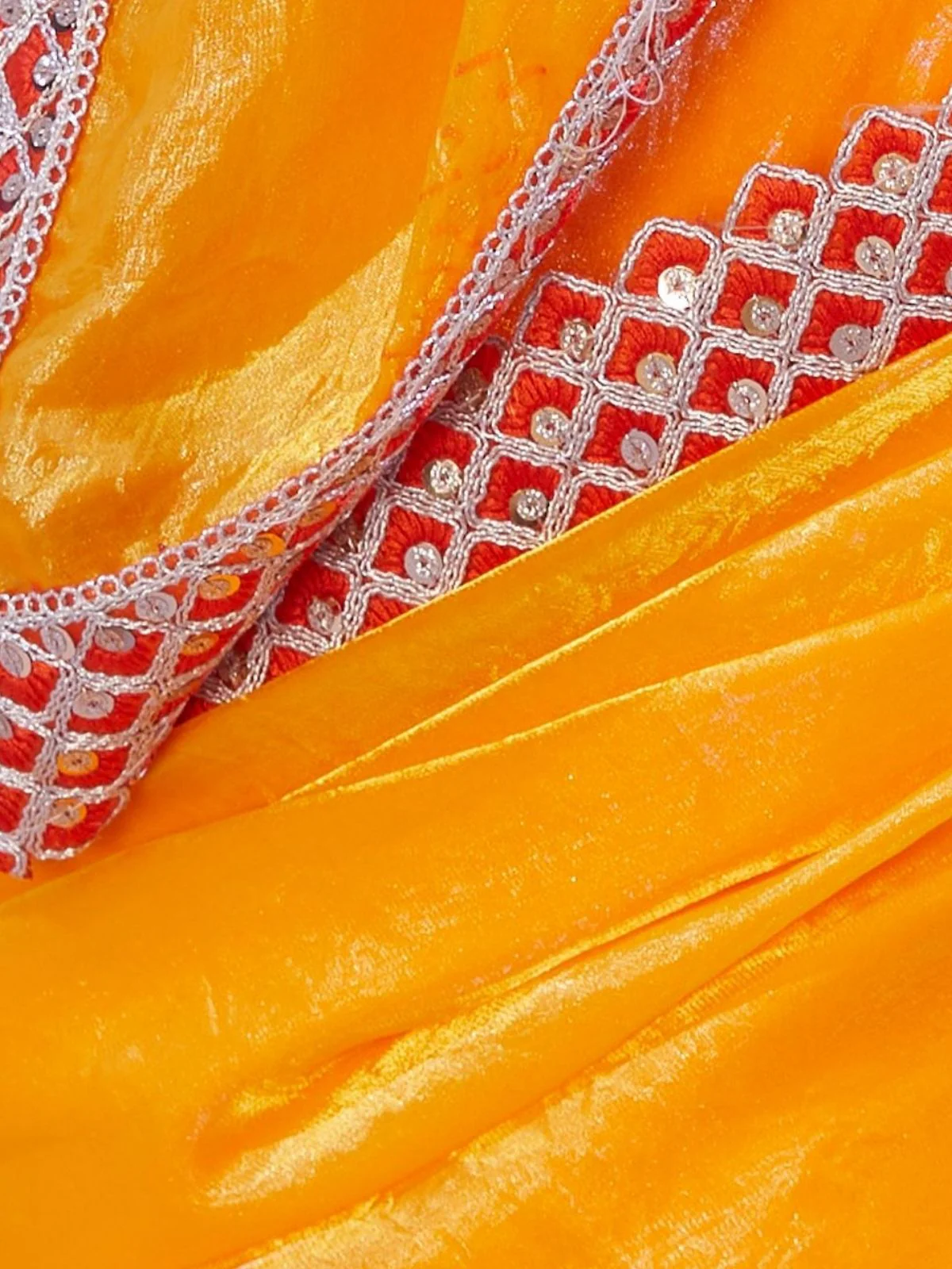 Odette Yellow Satin Lace Work Saree With Unstitched Blouse For Women - Image 6