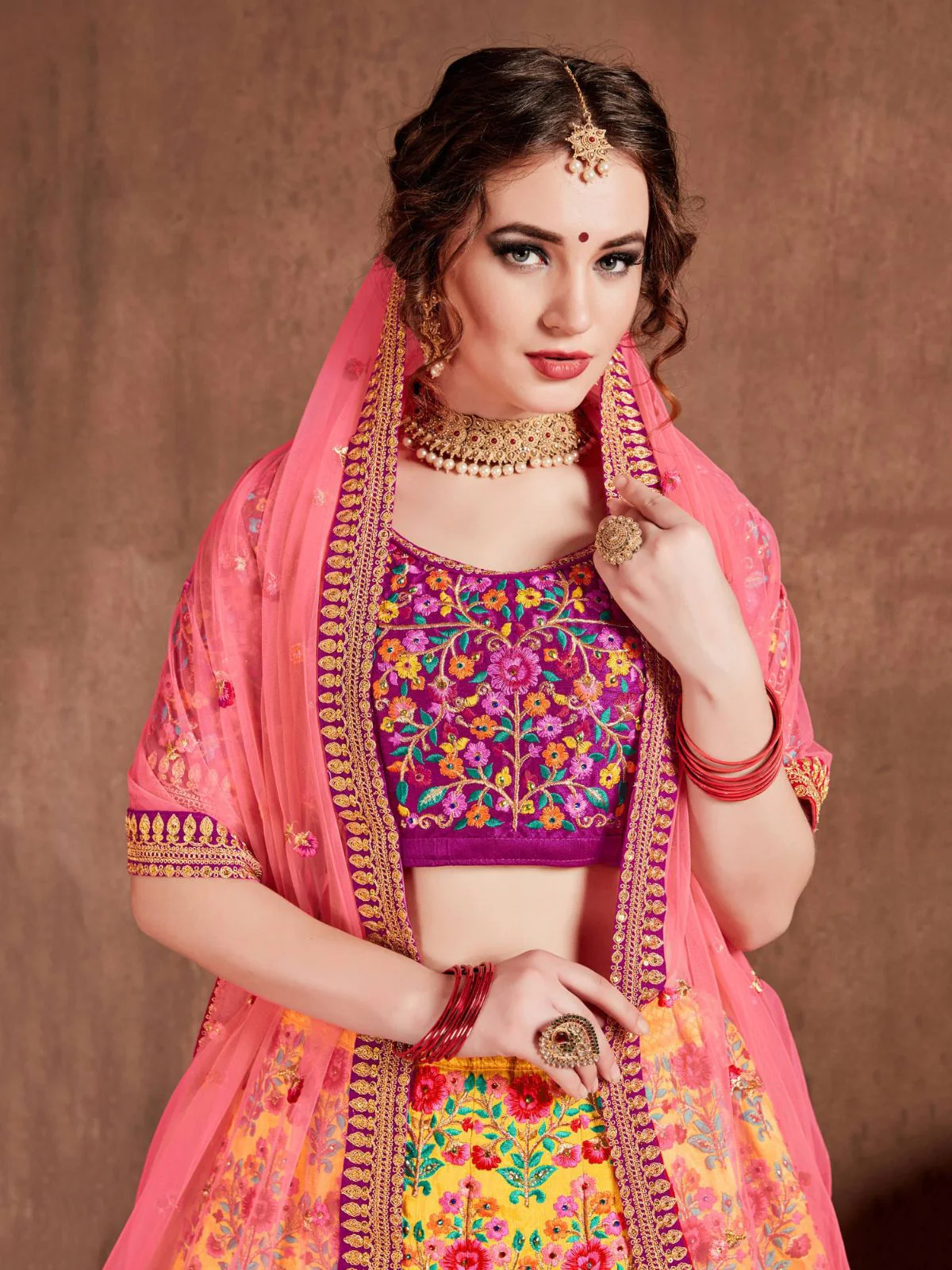 Odette Yellow Silk Blend Embroidered Semi Stitched Lehenga With Blouse For Women - Image 5