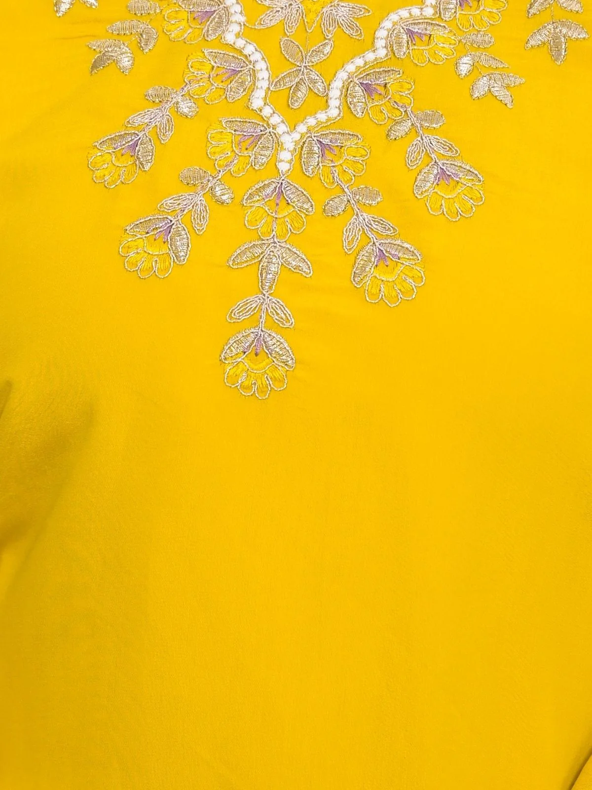 Odette Yellow Silk Blend Embroidered Stitched Kurta Set For Women - Image 6
