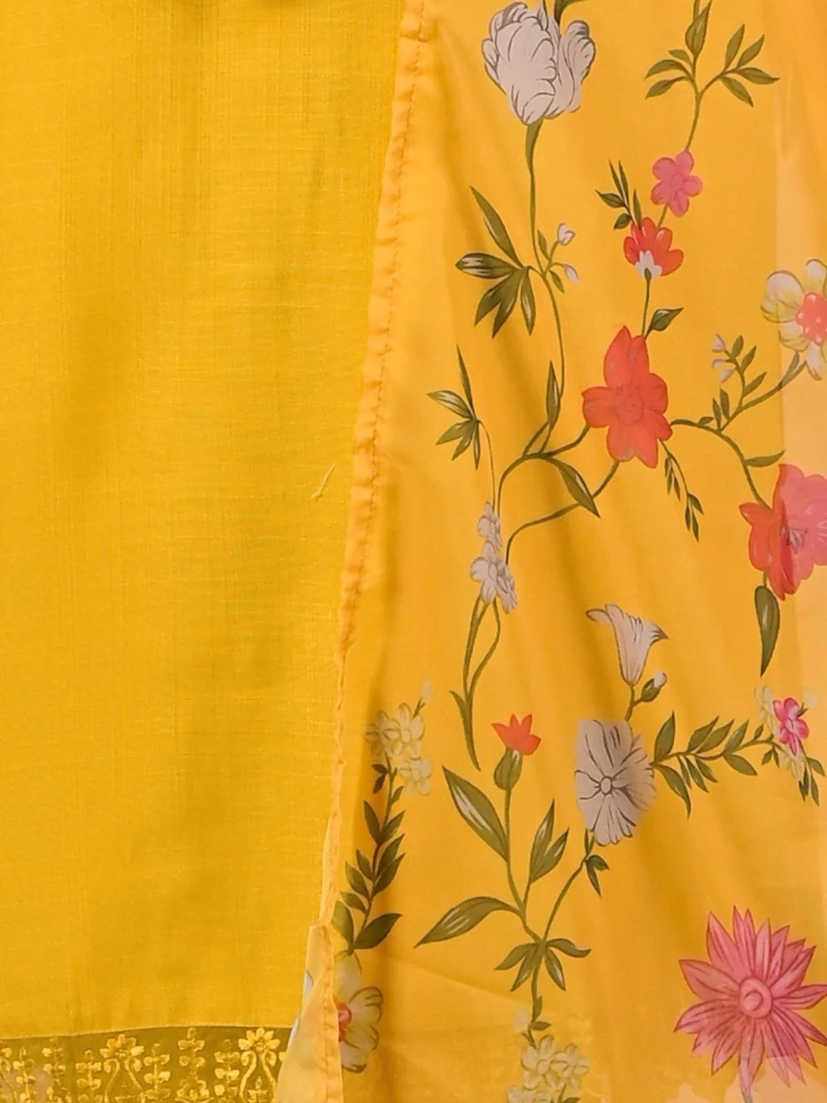 Odette Yellow Silk Blend Embroidered Stitched Kurta Set For Women - Image 6