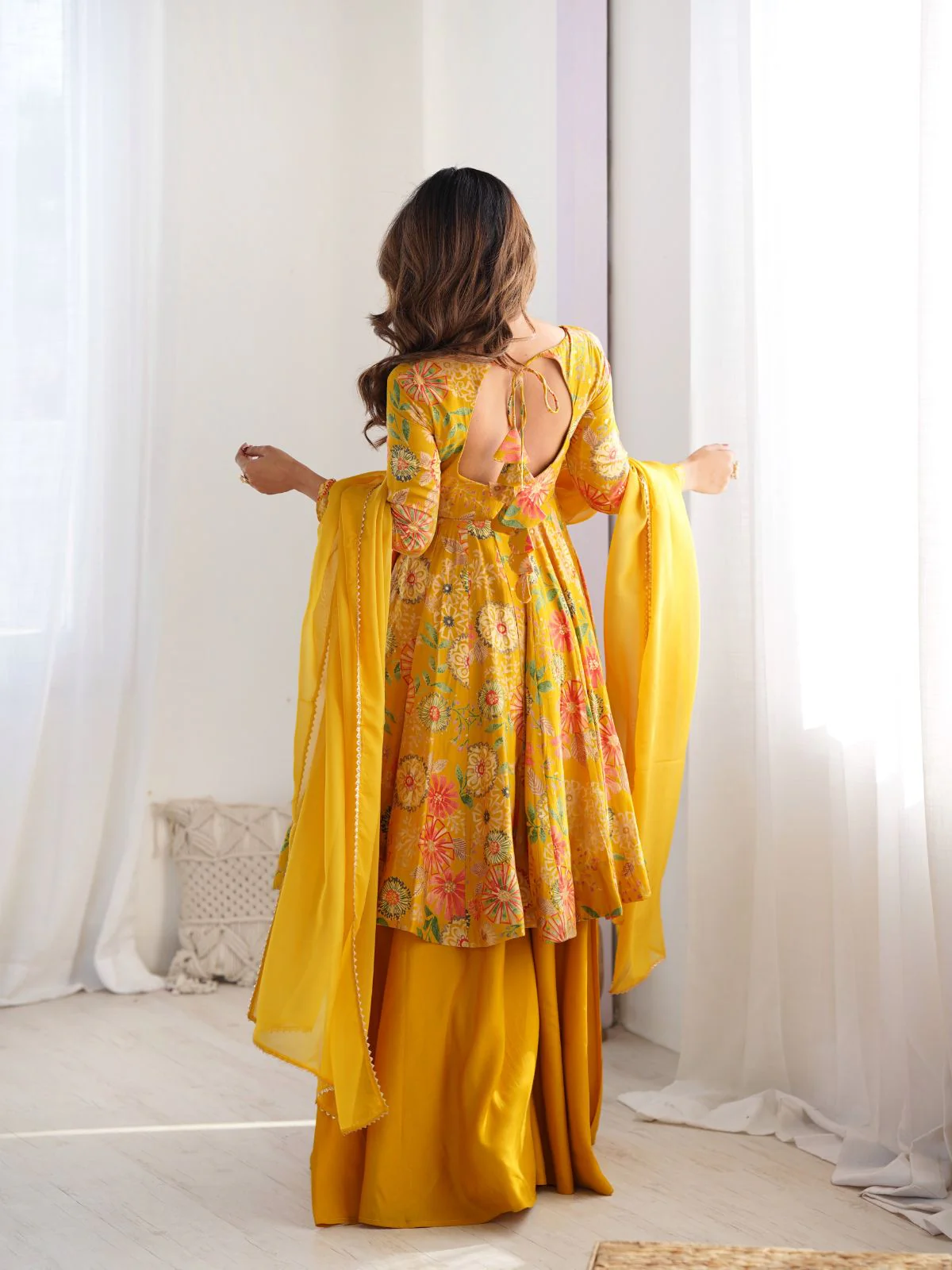Odette Yellow Silk Blend Printed Stitched Kurta Set For Women - Image 5