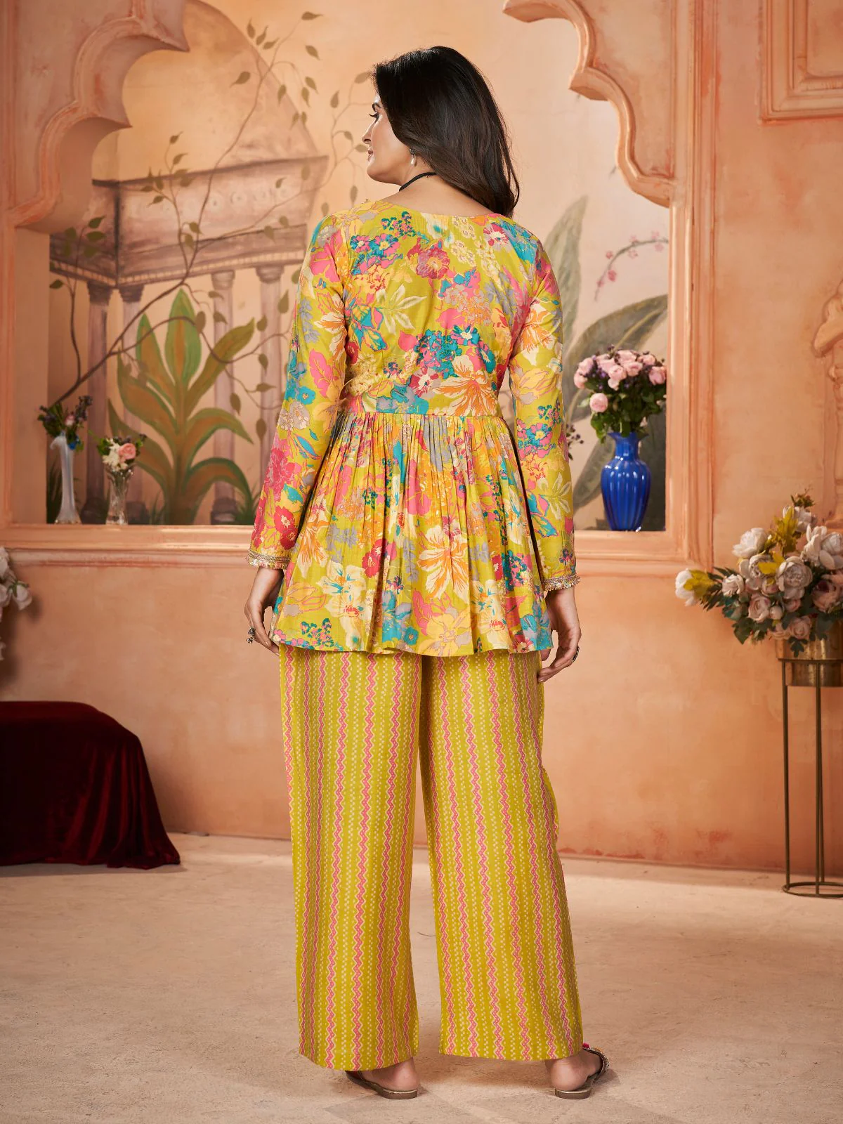 Odette Yellow Silk Blend Printed Stitched Kurta Set For Women - Image 3