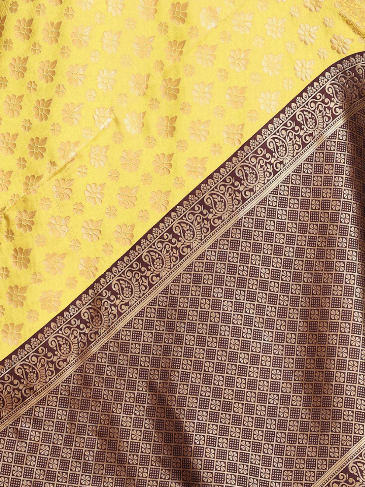 Odette Yellow Silk Blend Woven Saree For Women - Image 5