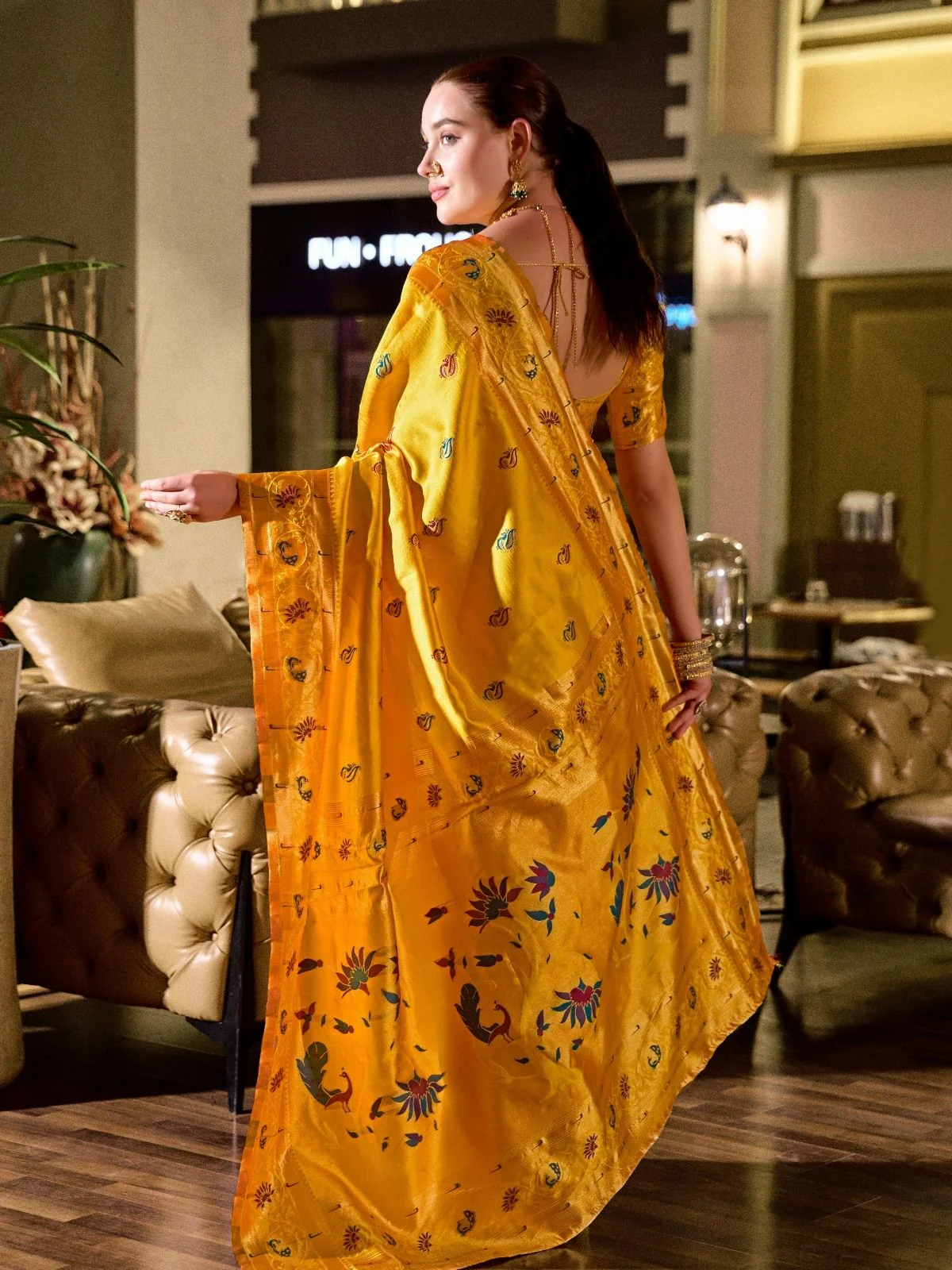 Odette Yellow Silk Woven Paithani Saree For Women - Image 3