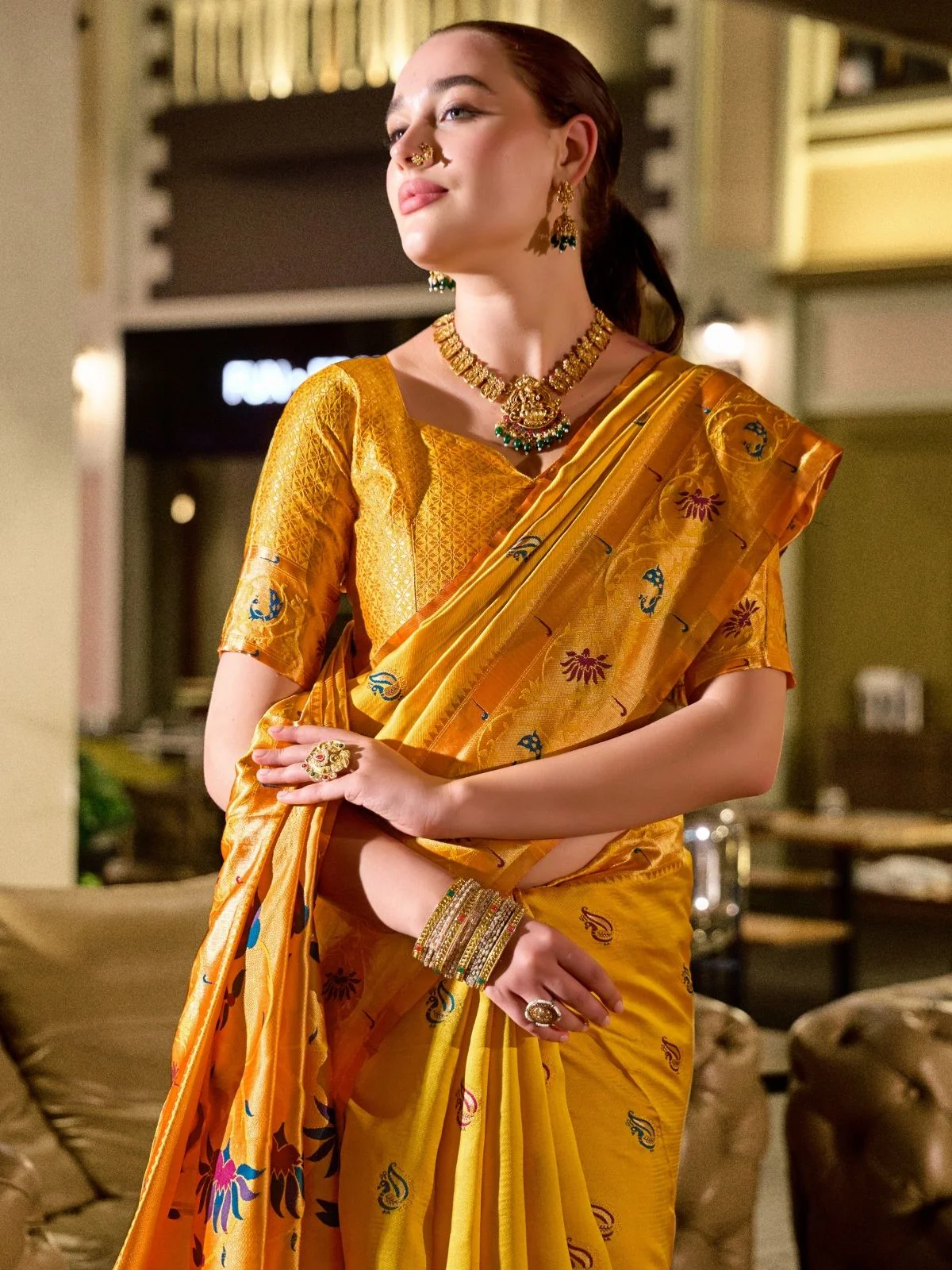 Odette Yellow Silk Woven Paithani Saree For Women - Image 4