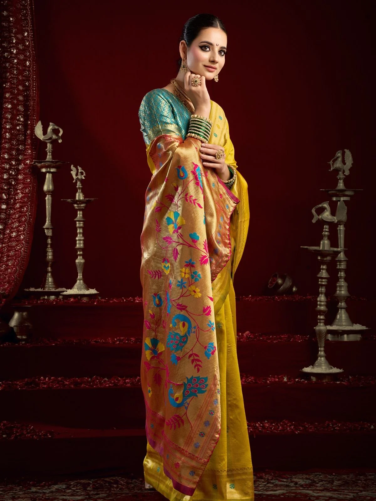 Odette Yellow Silk Woven Paithani Saree For Women - Image 3