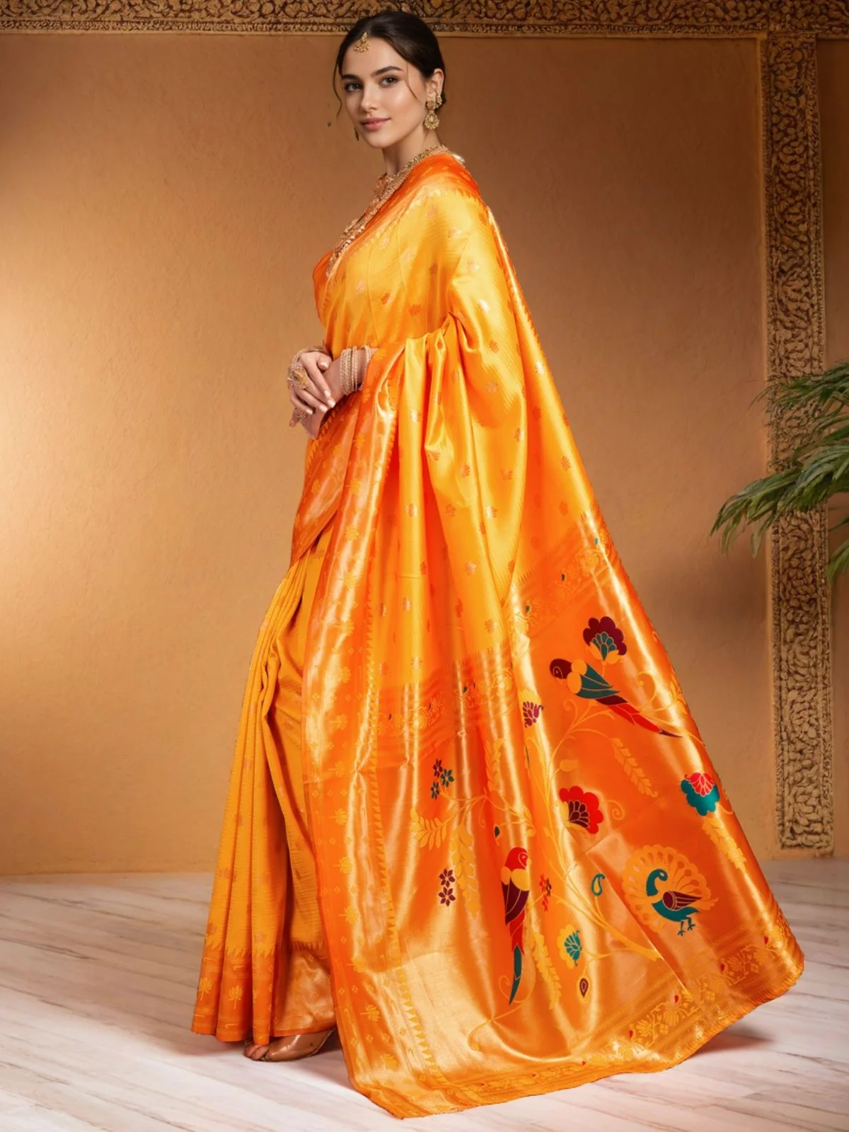 Odette Yellow Silk Woven Saree For Women - Image 2