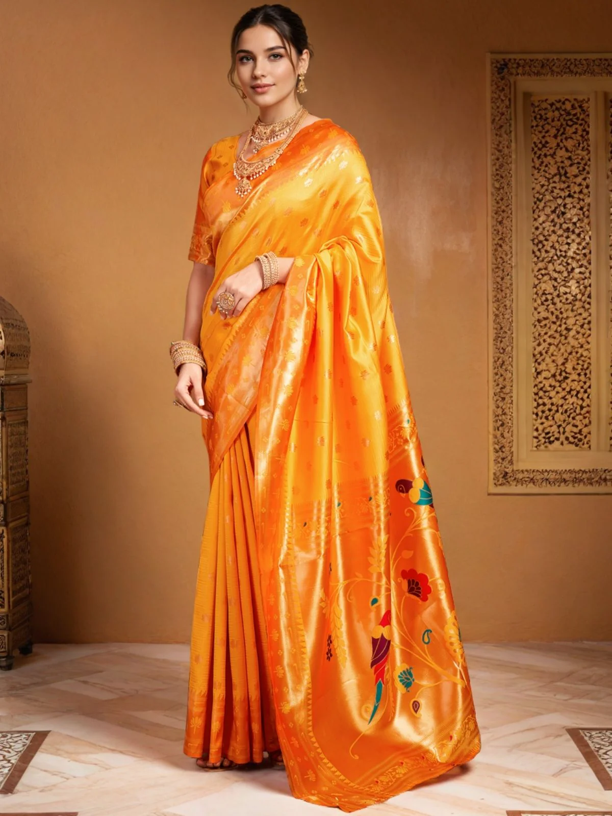 Odette Yellow Silk Woven Saree For Women - Image 3