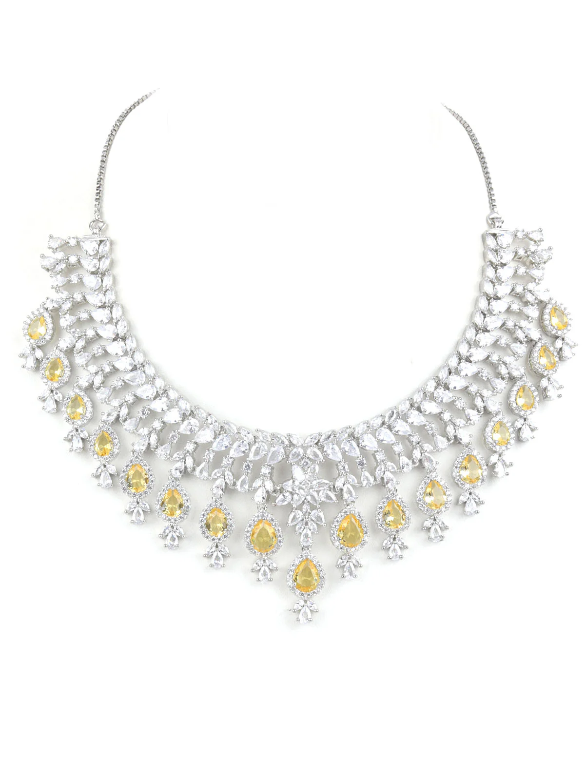 Odette Yellow & Silver Alloy Embellished Jewellery Set For Women - Image 4