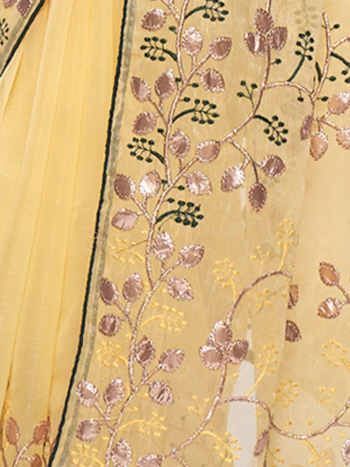 Odette Yellow Simmar Embroidered Saree With Unstitched Blouse For Women - Image 3