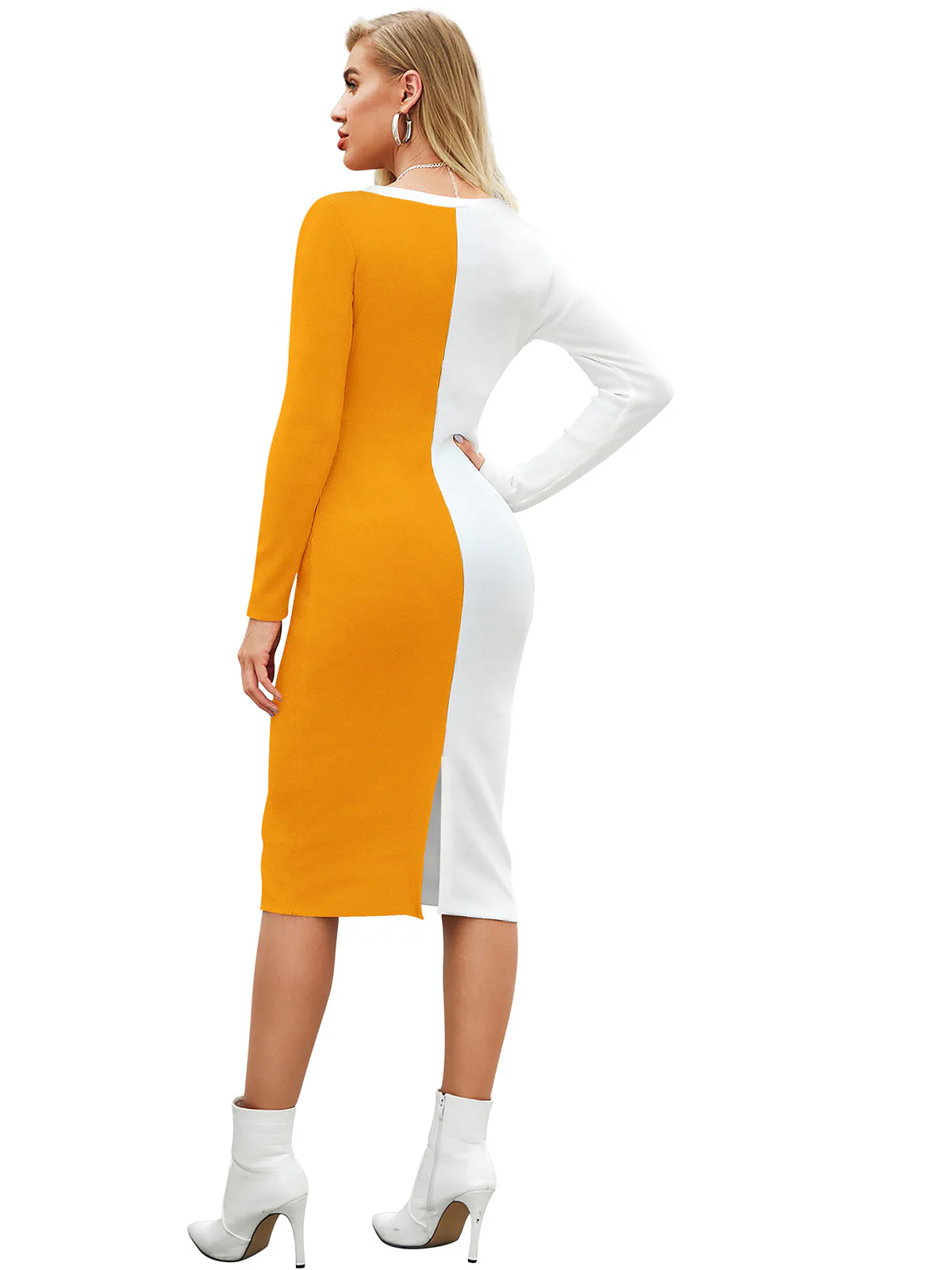 Odette Yellow Bodycon Knit Fabric Dress For Women - Image 4