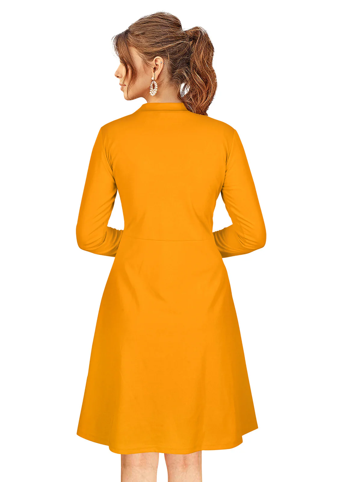 Odette Yellow Skater Knit Fabric  Dress For Women - Image 4