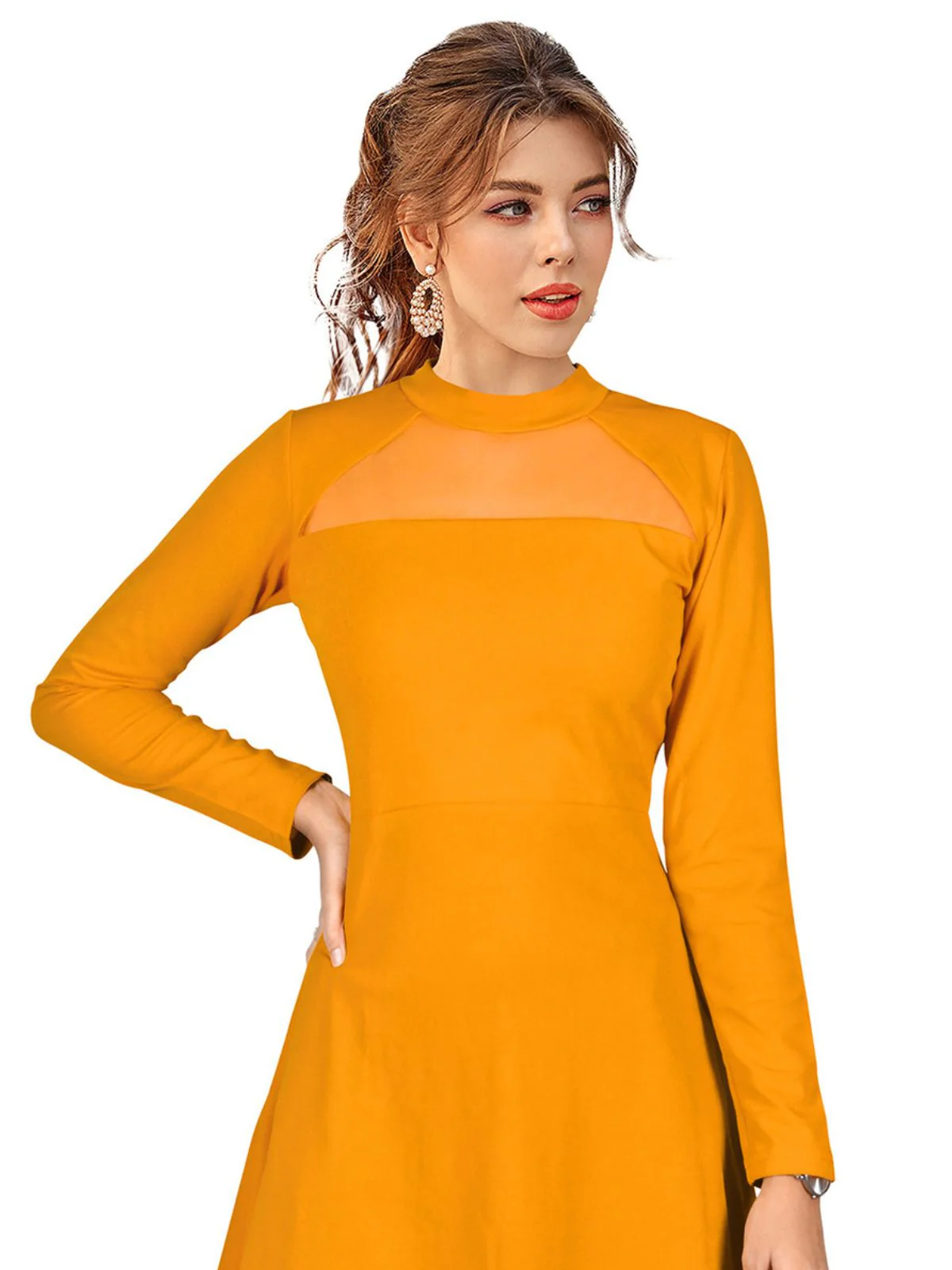 Odette Yellow Skater Knit Fabric  Dress For Women - Image 5
