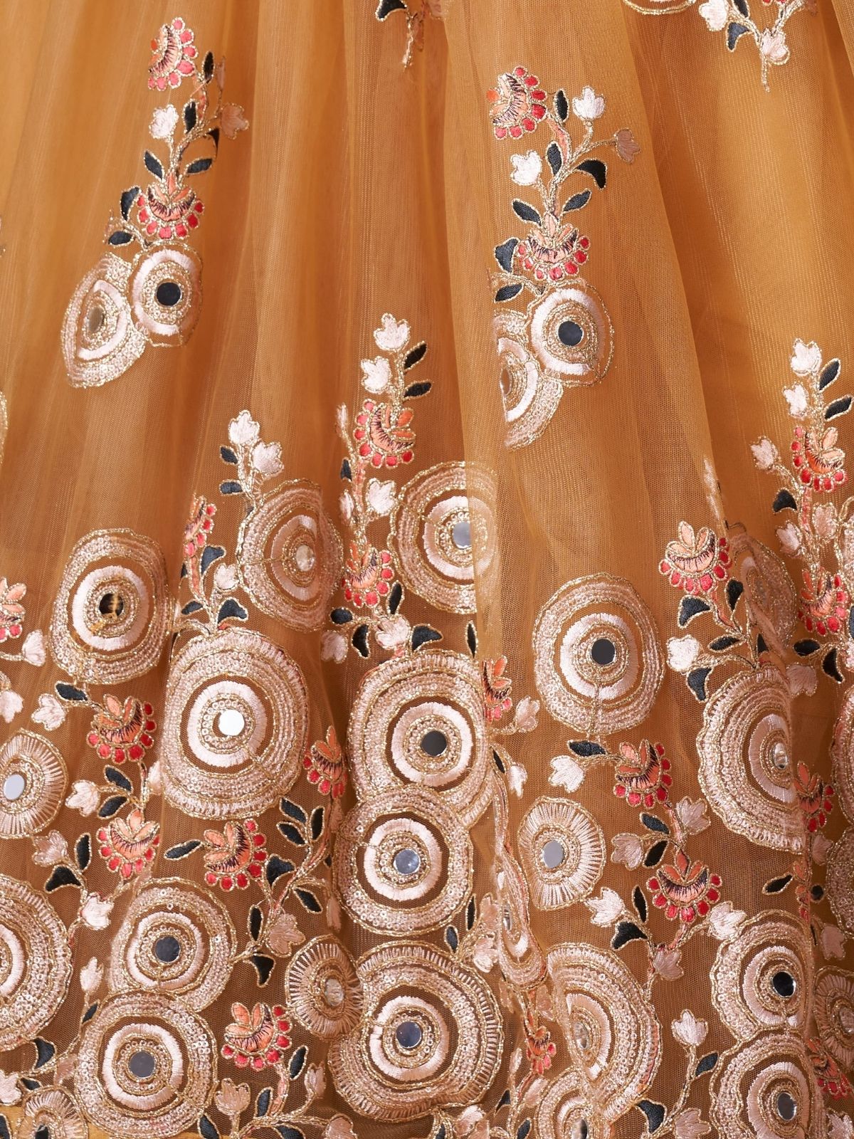 Odette Yellow Soft Net Embroidered Semi Stitched Lehenga With Blouse For Women - Image 6