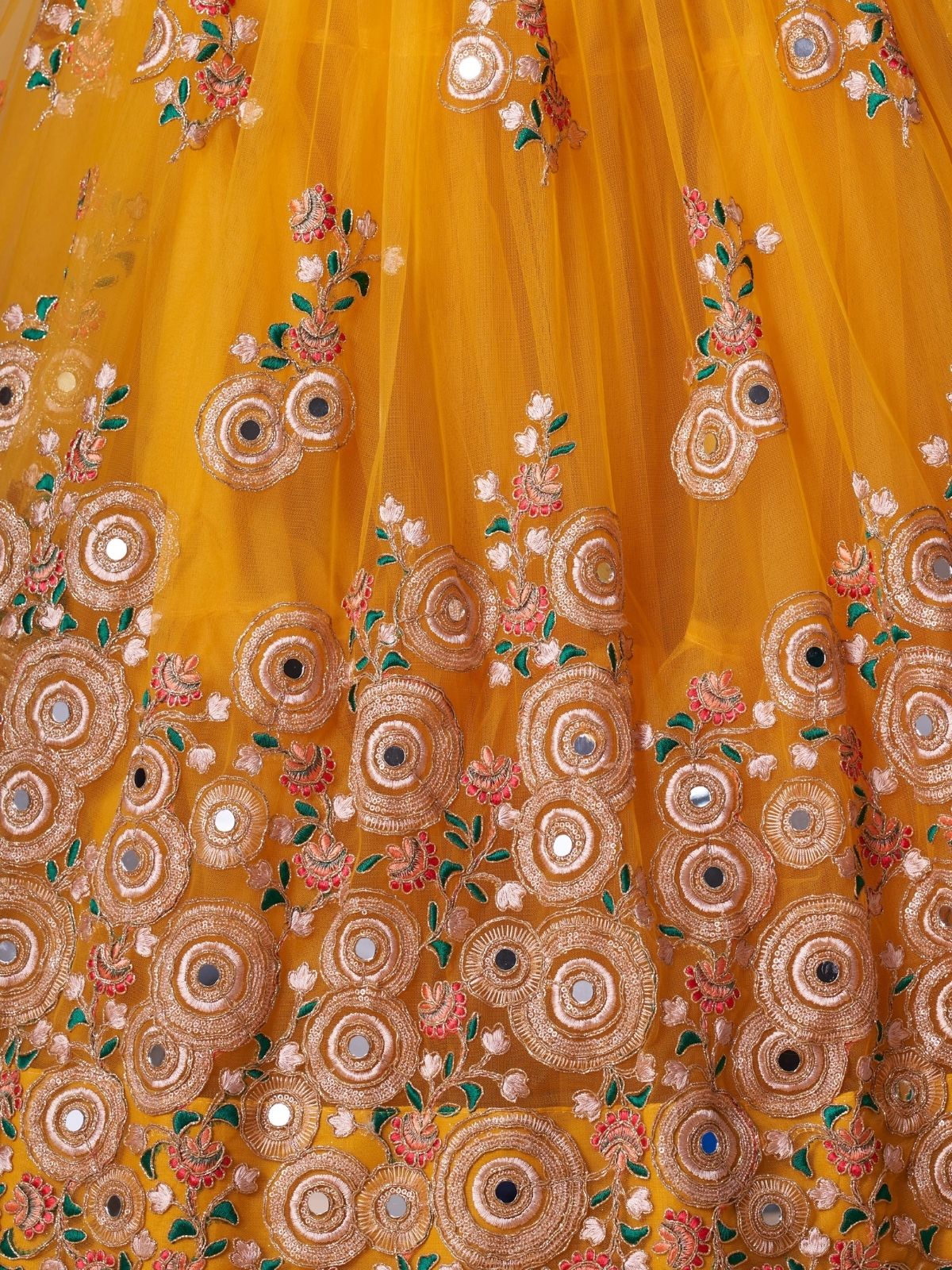 Odette Yellow Soft Net Embroidered Semi Stitched Lehenga With Blouse For Women - Image 6