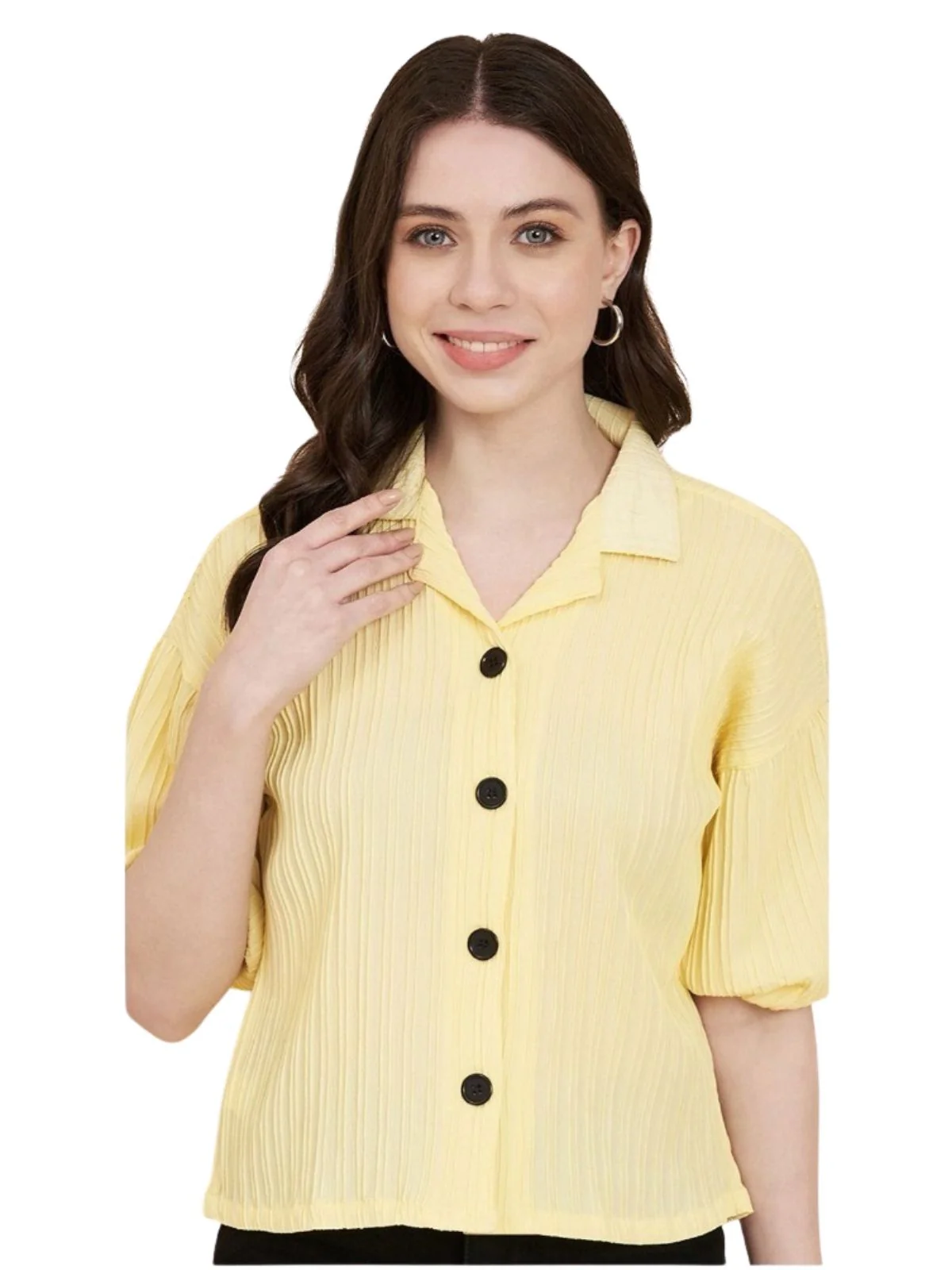 Odette Yellow Sugarcane Solid Shirt For Women - Image 2