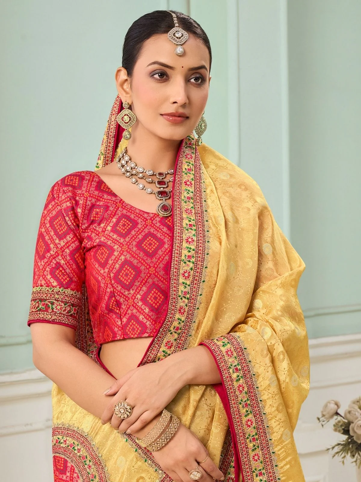 Odette Yellow Viscose Embroidered Saree For Women - Image 2