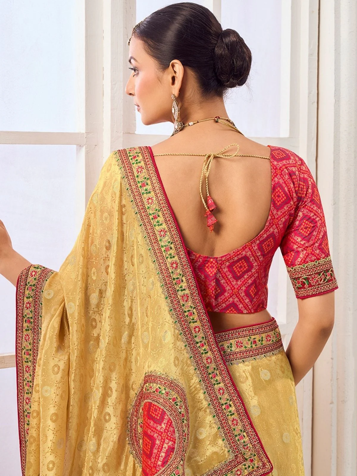 Odette Yellow Viscose Embroidered Saree For Women - Image 3