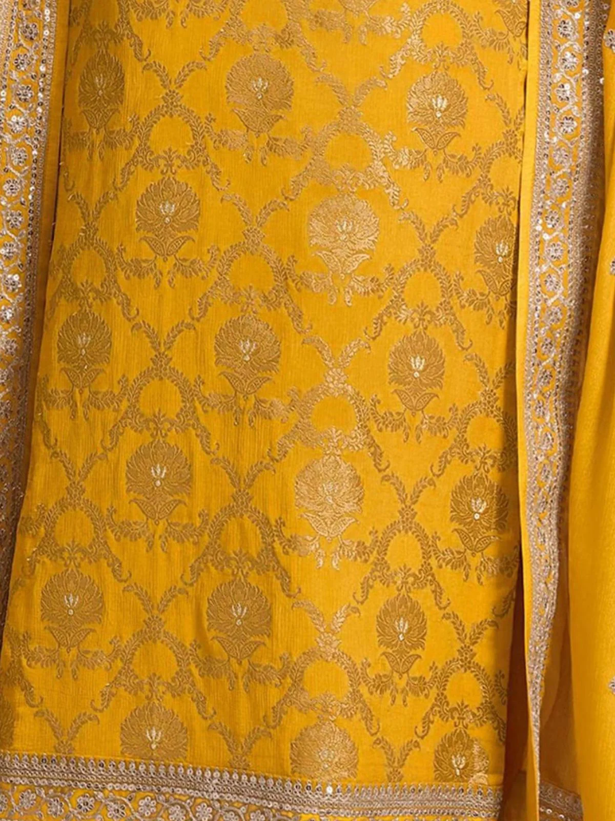 Odette Yellow Viscose Rayon Embroidered Semi-Stitched Kurta Set For Women - Image 3