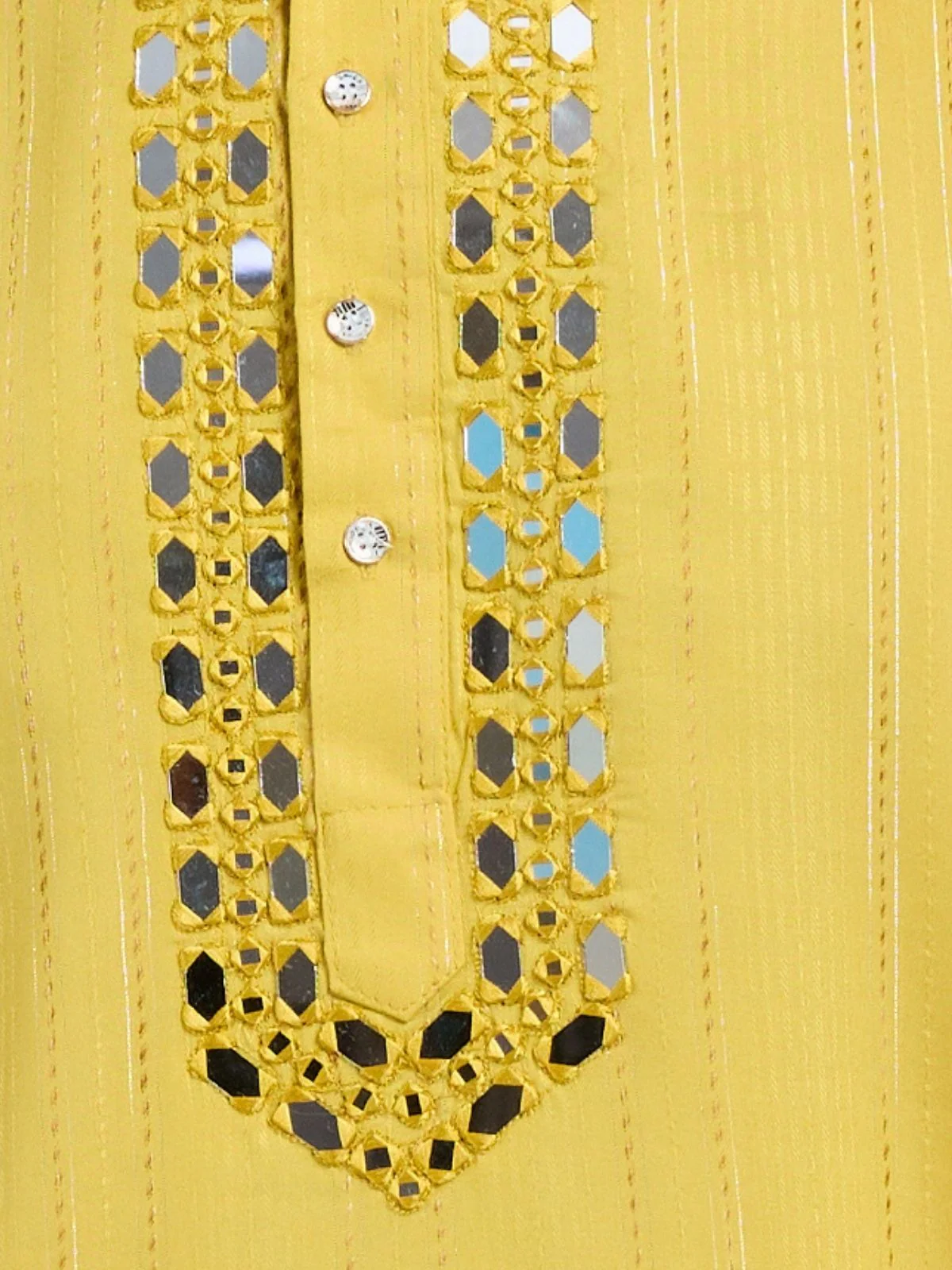 Odette Yellow Viscose Silk Embellished Stitched Kurta For Men - Image 7