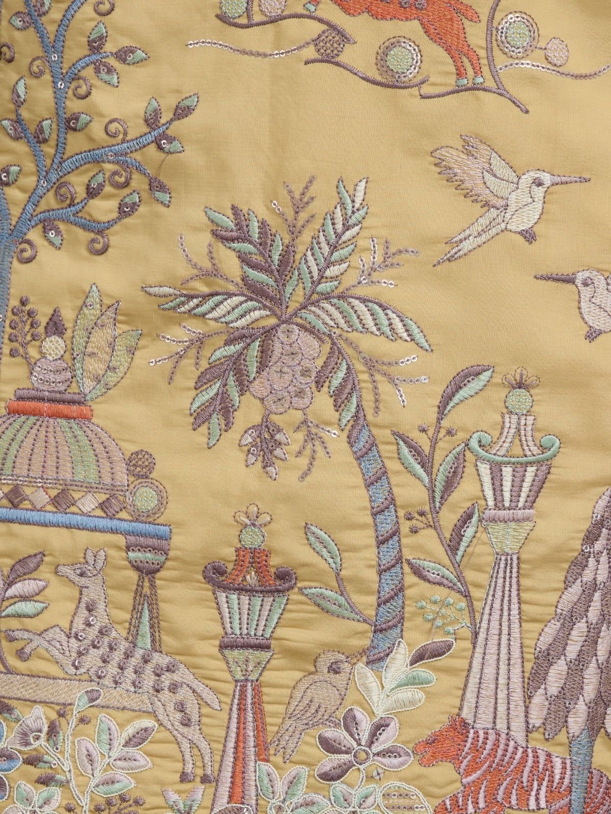 Odette Yellow Viscose Silk Embroidered Stitched Kurta For Men - Image 6