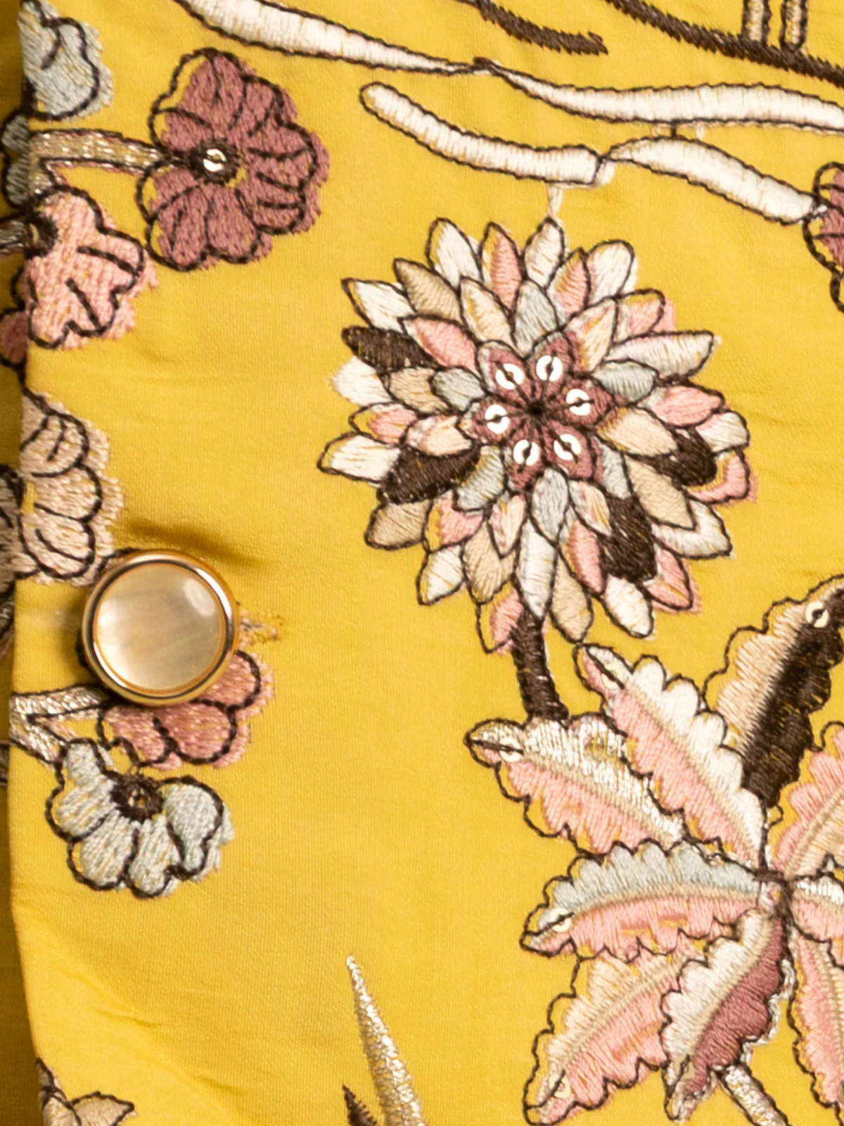 Odette Yellow Viscose Silk Embroidered Stitched Kurta Set For Kids - Image 6
