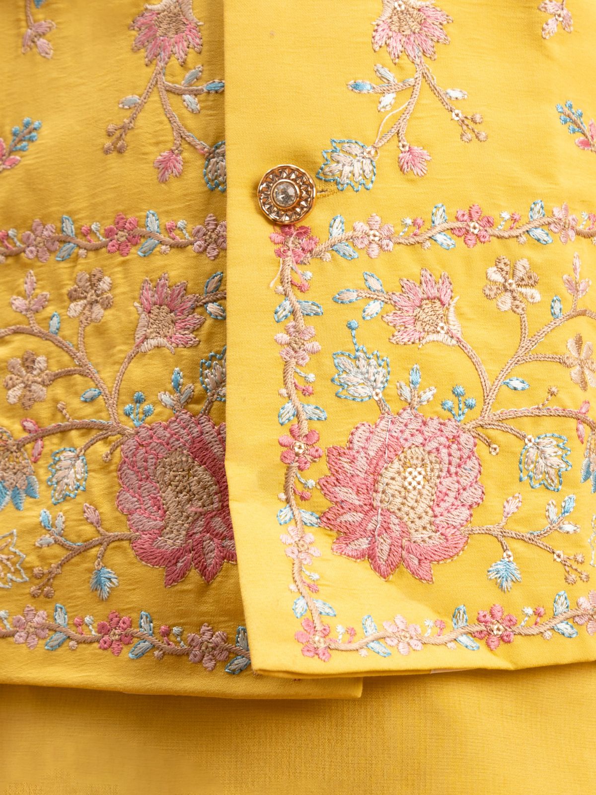 Odette Yellow Viscose Silk Embroidered Stitched Kurta Set For Kids - Image 7