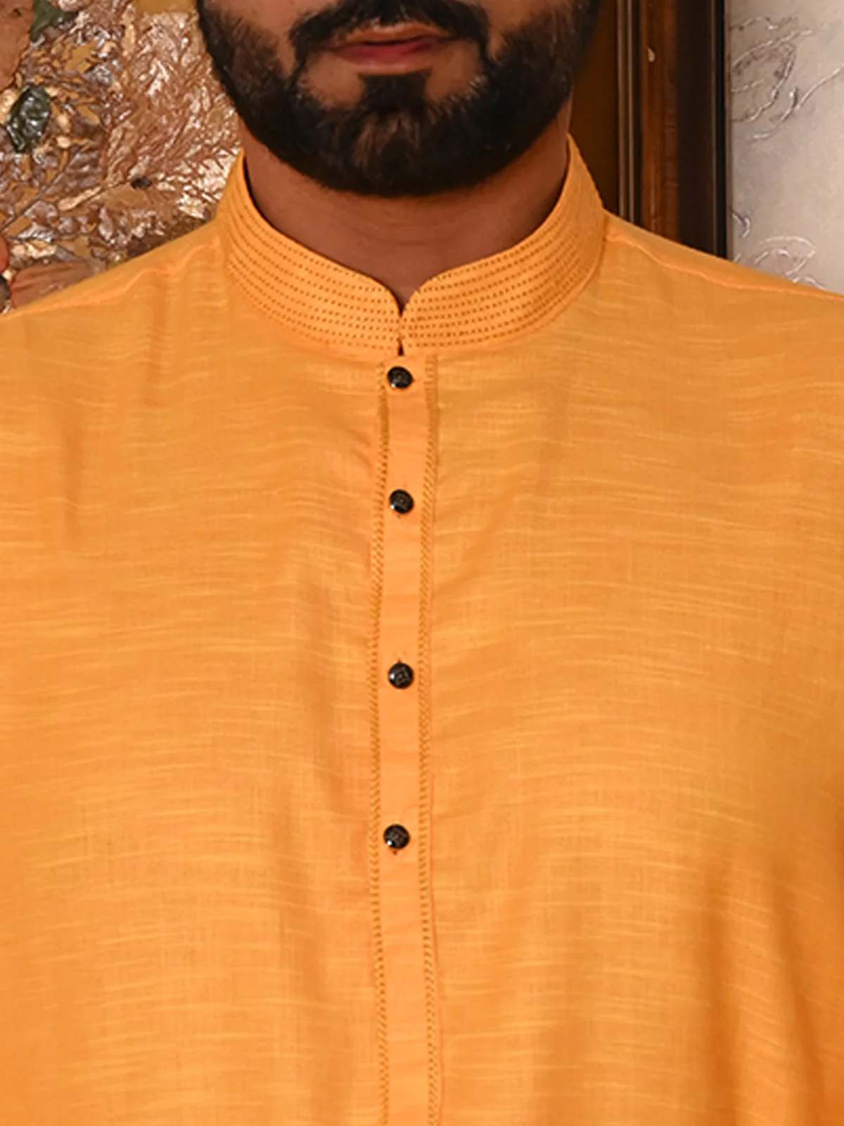 Odette Yellow Woven Cotton Polyester Kurta Set For Men - Image 5