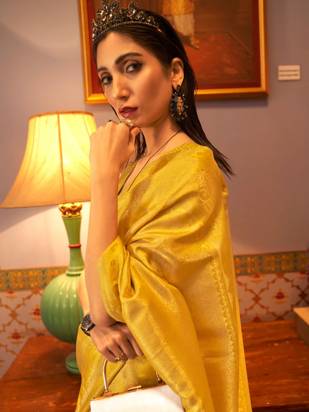 Odette Yellow Woven Design Silk Blend Saree With Unstitched Blouse For Women - Image 2