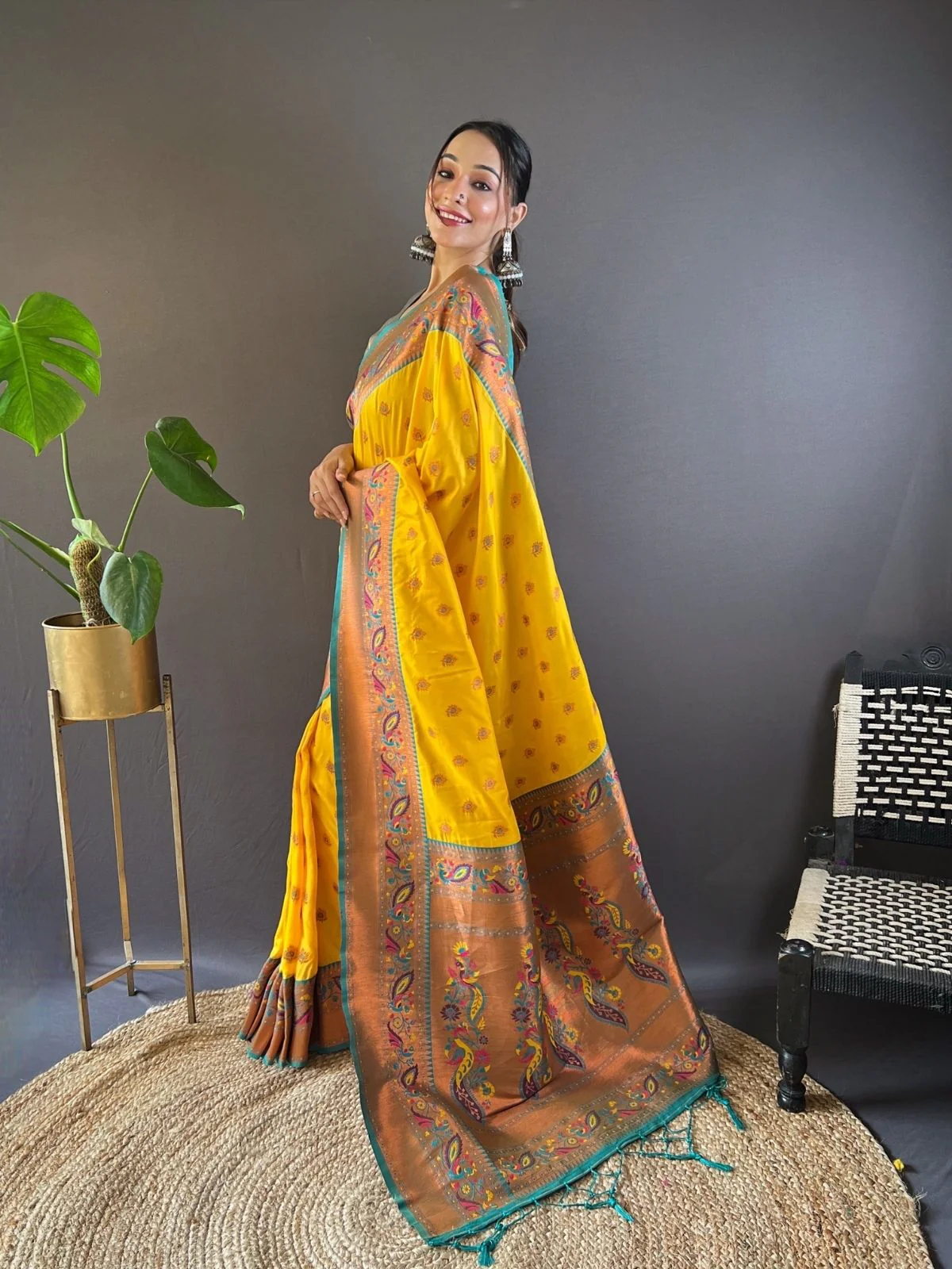 Odette Yellow Woven Design Silk Blend Saree With Unstitched Blouse For Women - Image 2