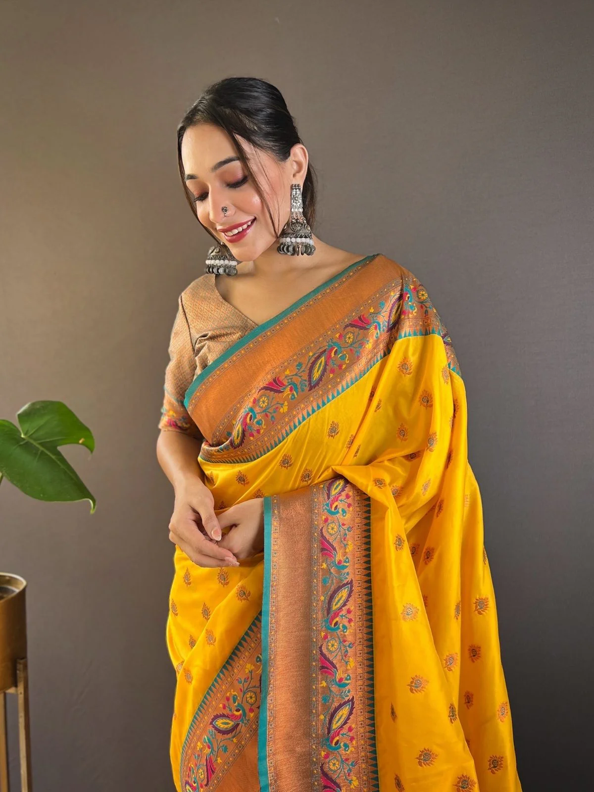 Odette Yellow Woven Design Silk Blend Saree With Unstitched Blouse For Women - Image 3