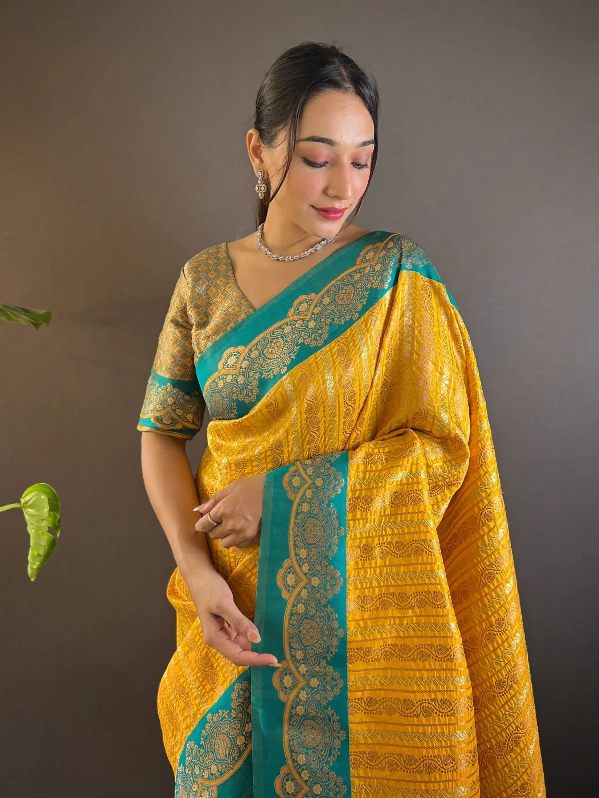 Odette Yellow Woven Design Soft Silk Saree With Unstitched Blouse For Women - Image 3