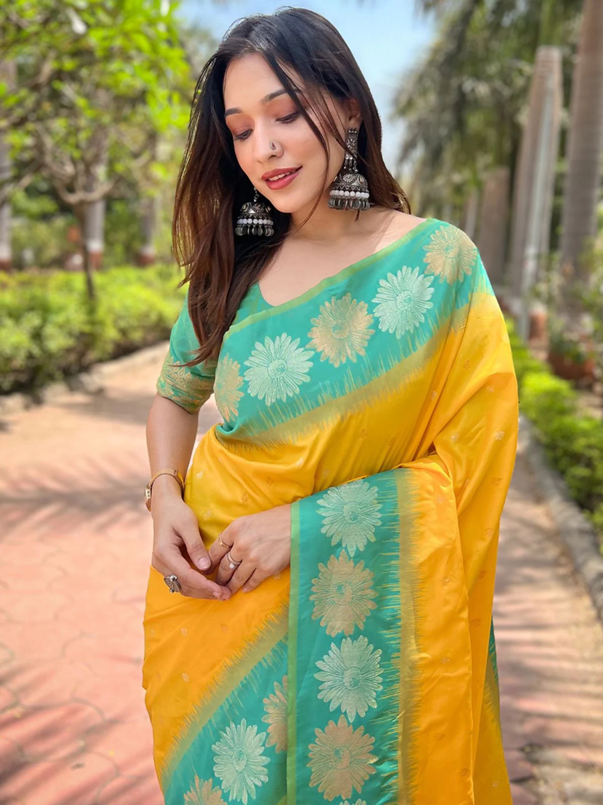 Odette Yellow Woven Design Soft Silk Saree With Unstitched Blouse For Women - Image 3