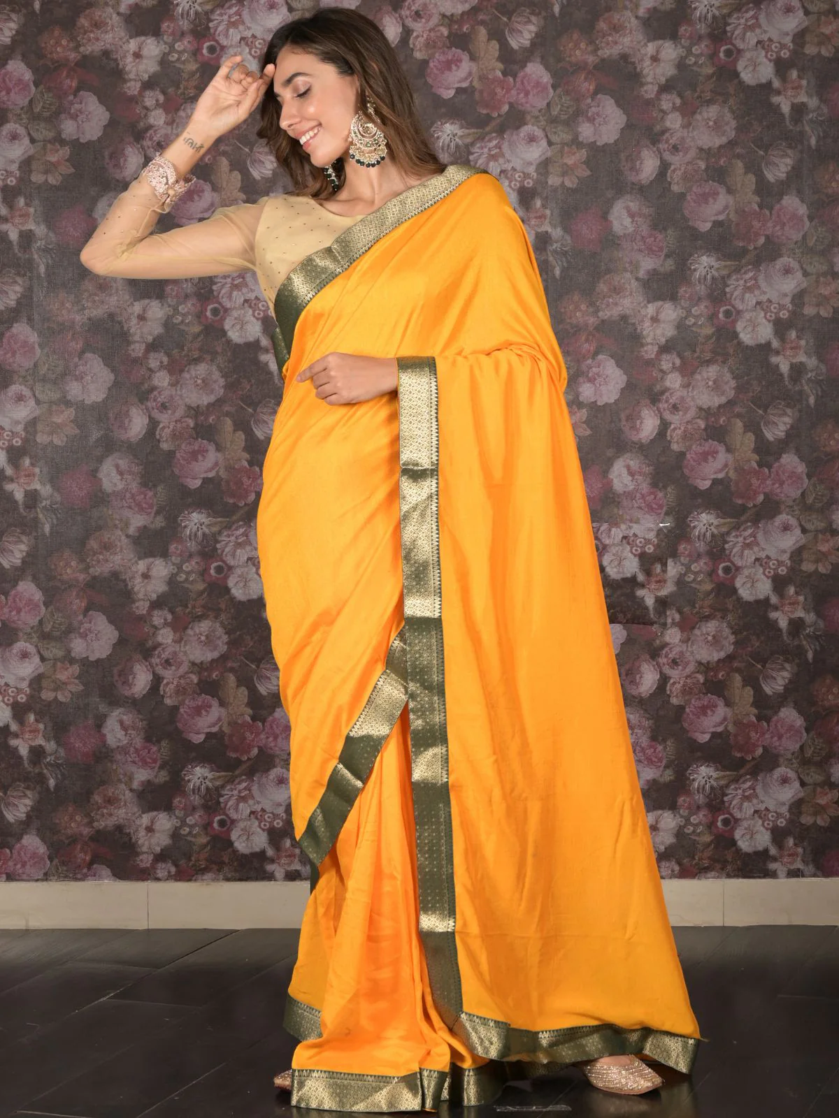 Odette Yellow Woven Silk Blend Saree With Unstitched Blouse For Women - Image 2