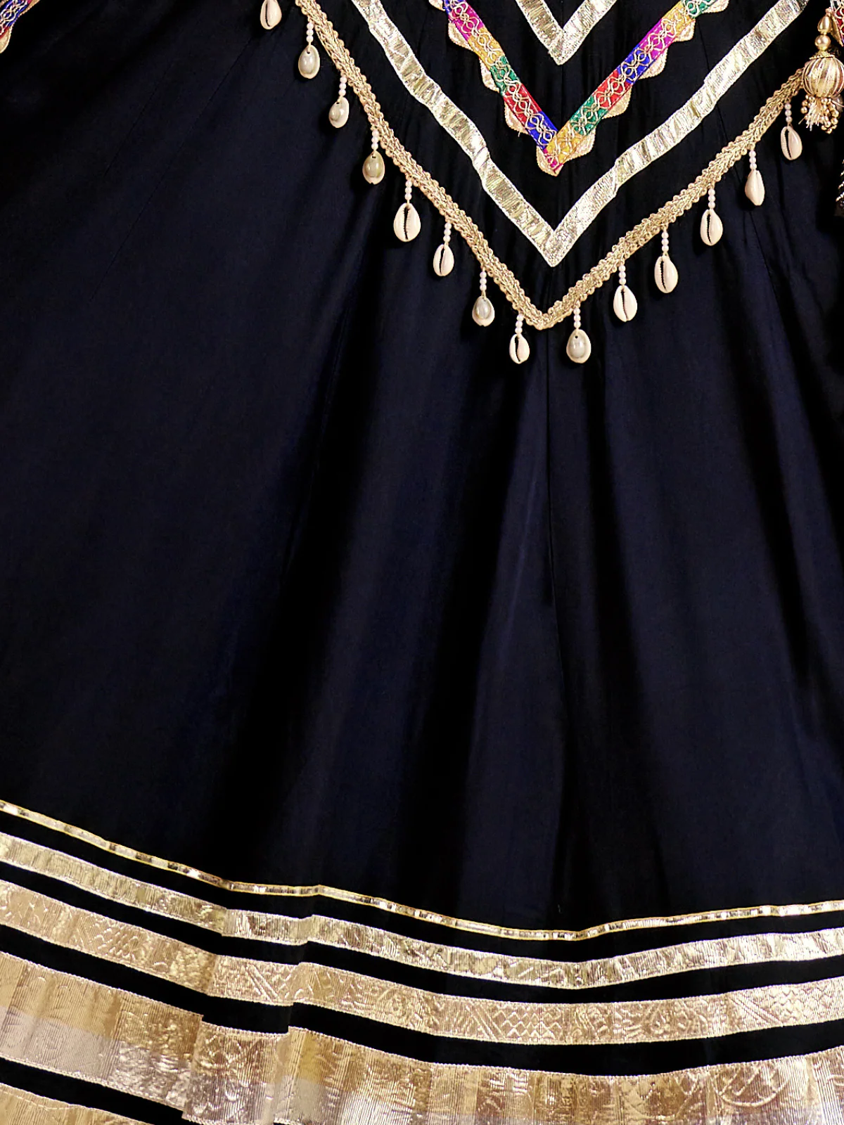 Odette Black Viscose Cotton Embroidered Semi-Stitched Lehenga Choli For Women - Image 5