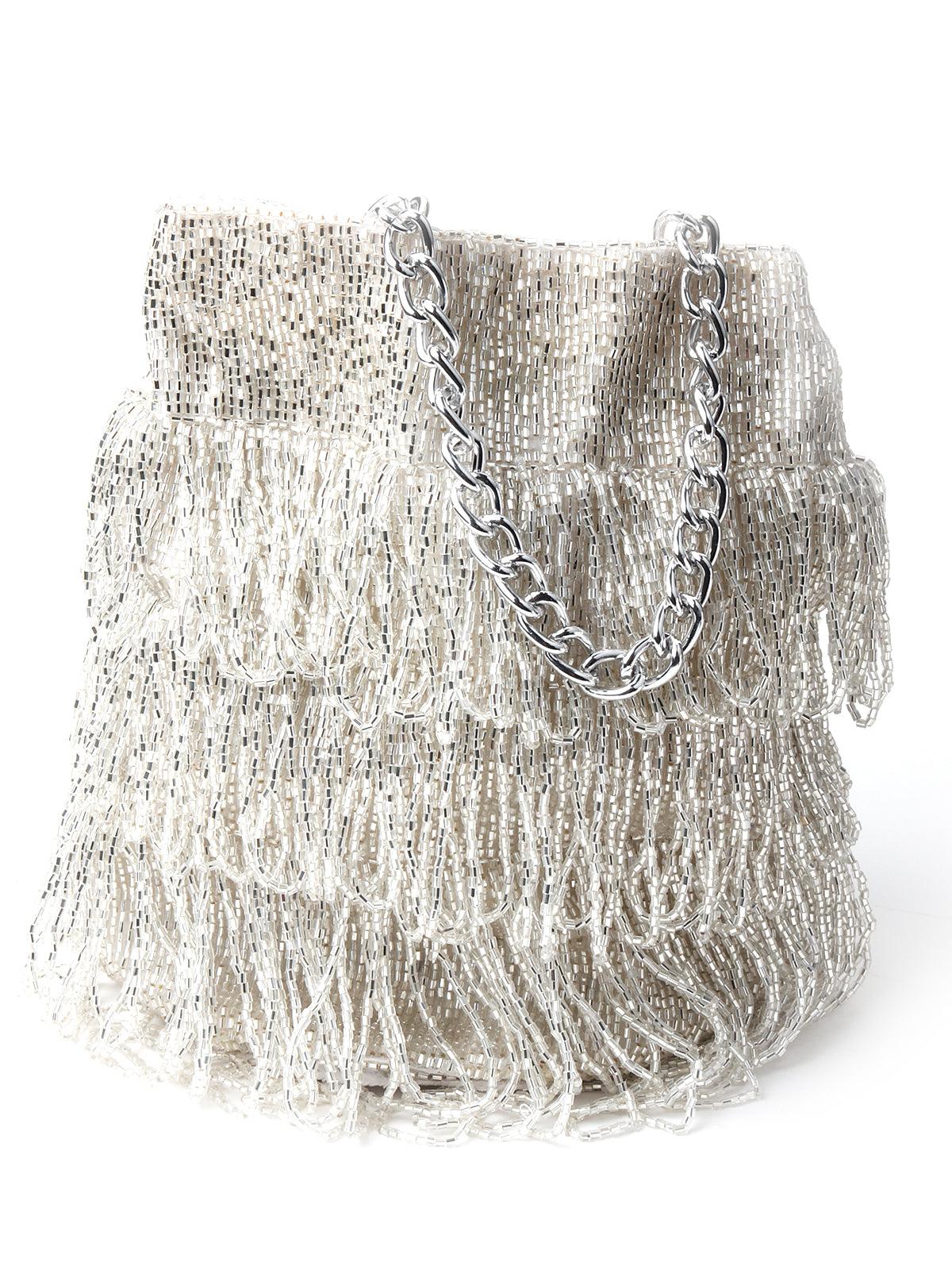 Odette Women Silver Tassel Stylish Potli - Image 5
