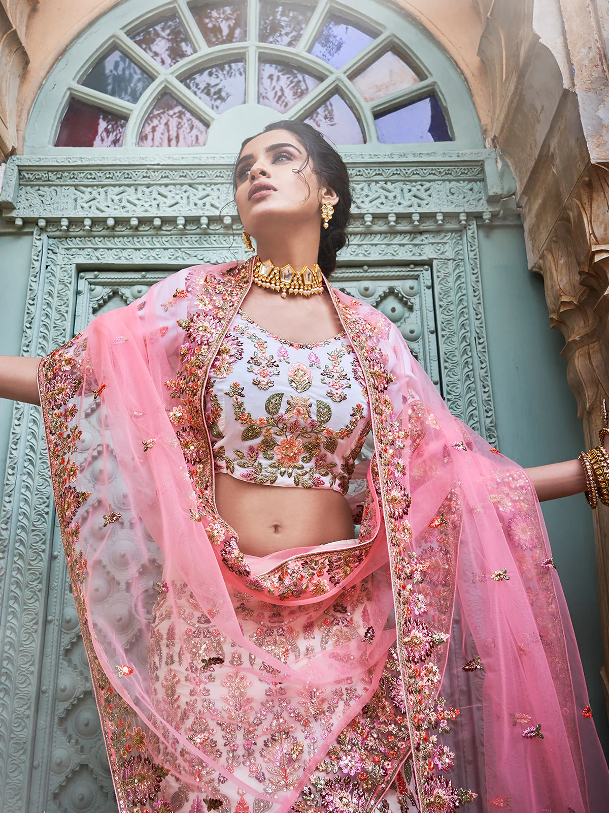 Odette Women Multicolor Georgette Semi Stitched Lehenga With Unstitched Blouse - Image 3