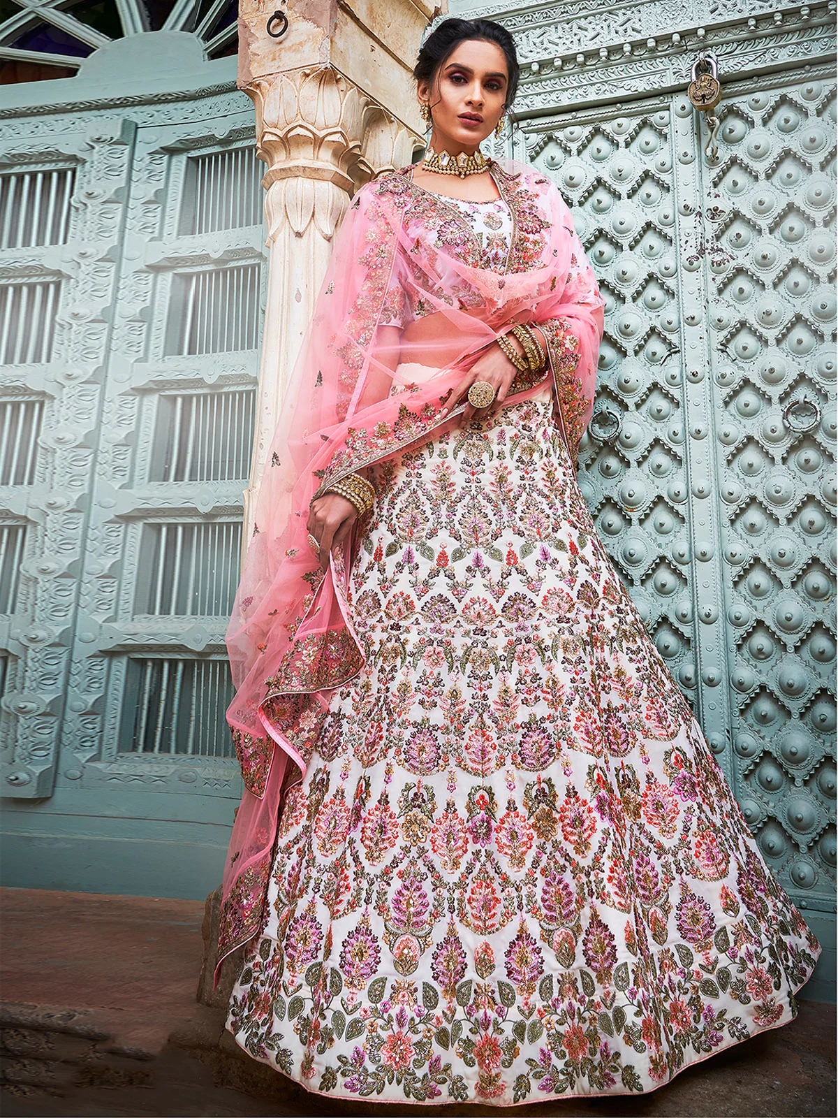 Odette Women Multicolor Georgette Semi Stitched Lehenga With Unstitched Blouse - Image 4