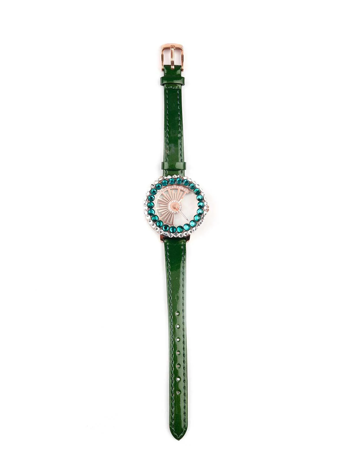 Odette Olive Green Rounded Dail Elegant Wrist Watch For Women - Image 4