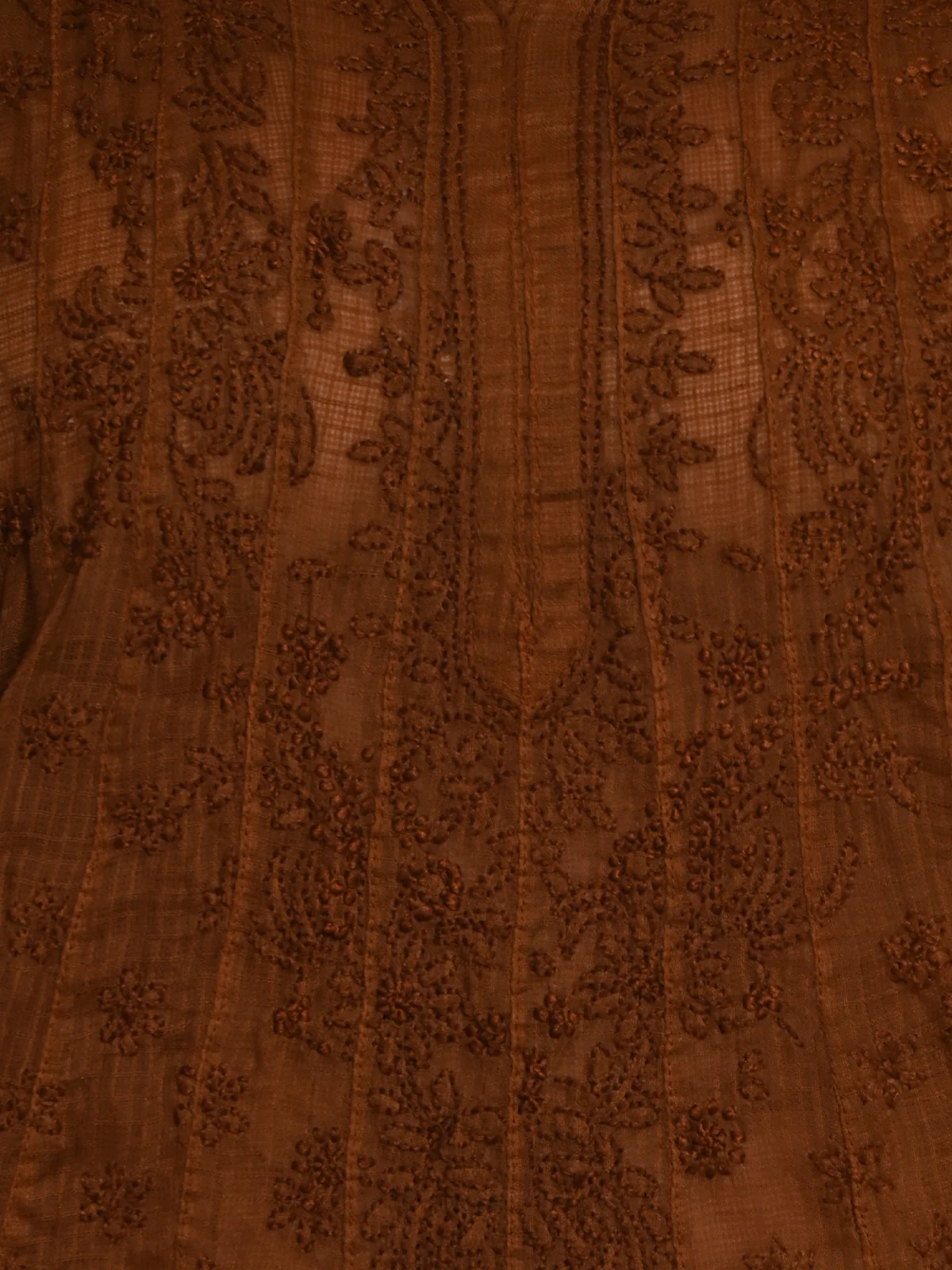 Odette Women Brown Voile Chikankari Embroidered Stitched Kurta - Image 4