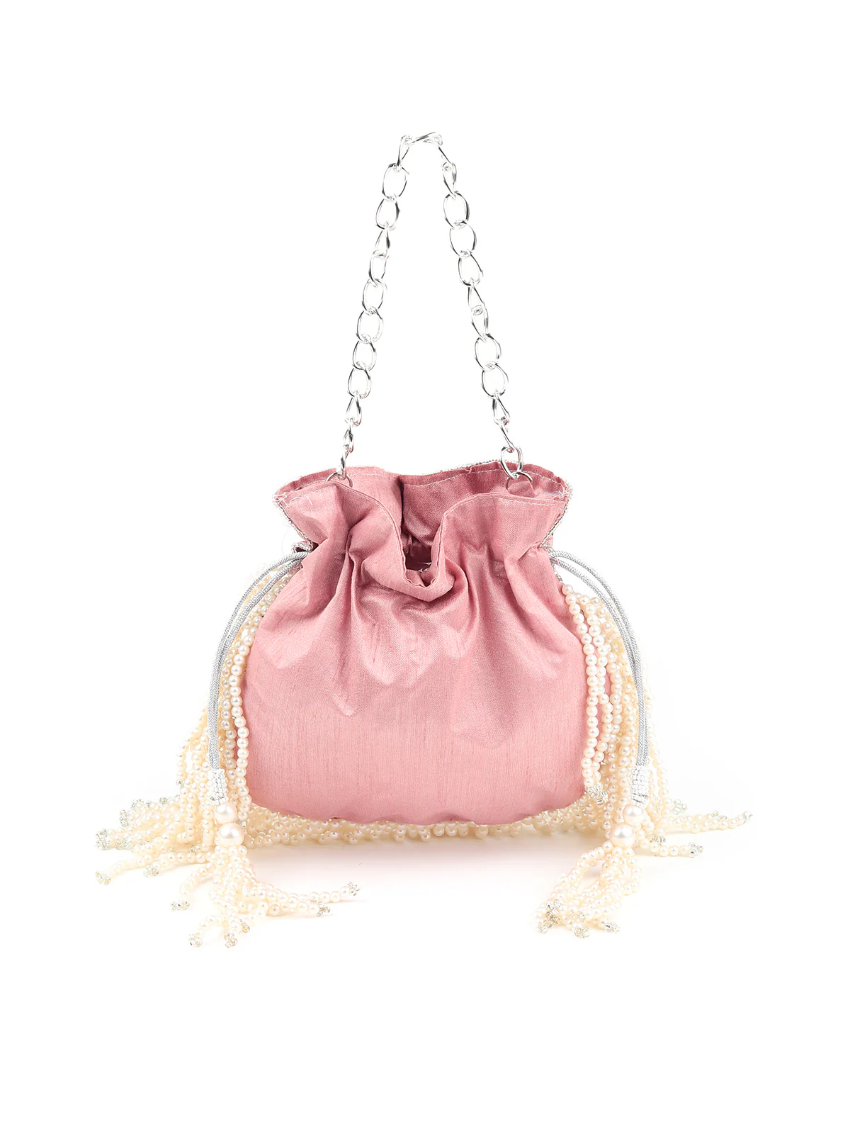 Odette Women Pink Embellished Beaded-Embroidered Pearly Potli Bag - Image 5