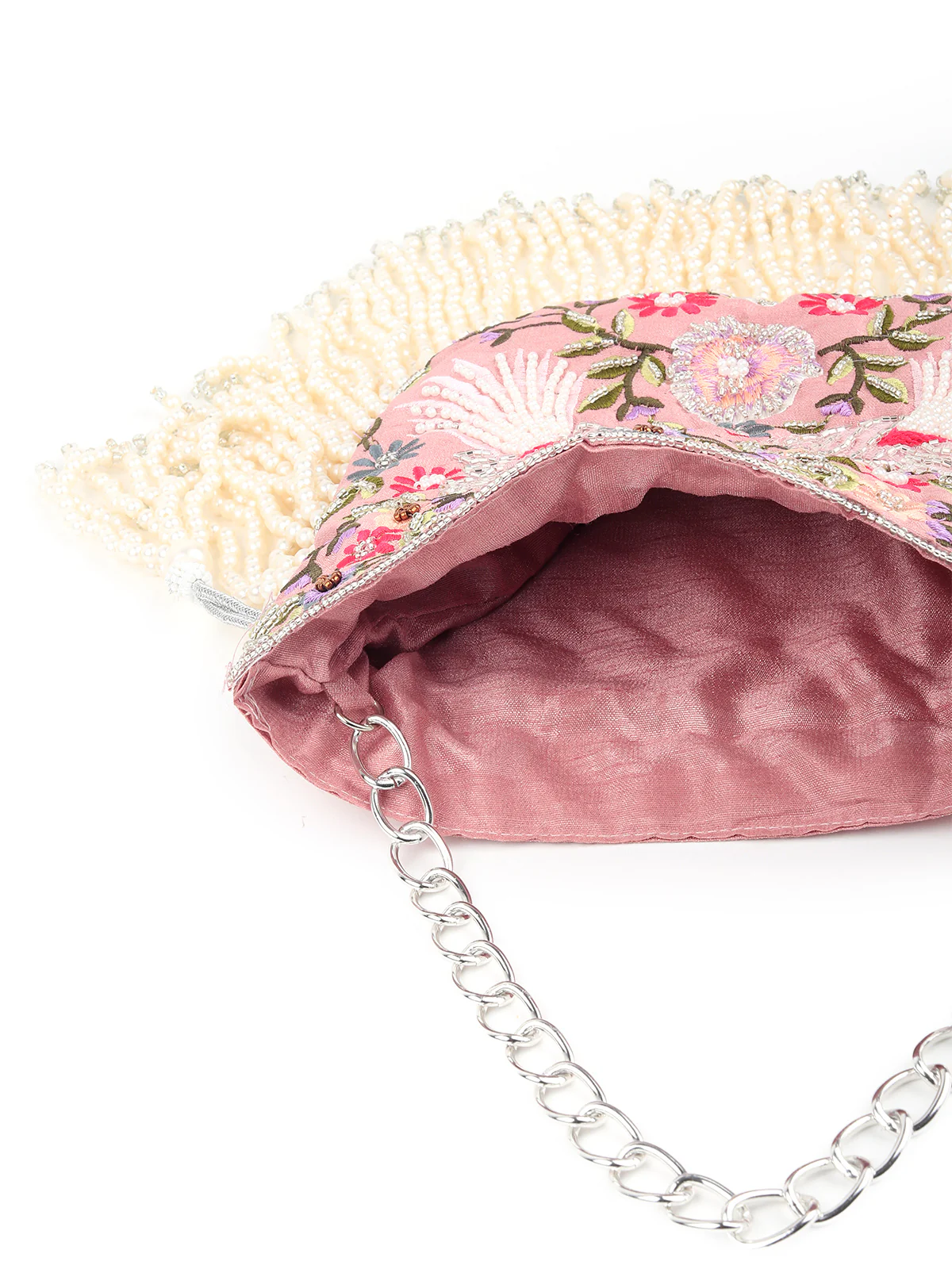 Odette Women Pink Embellished Beaded-Embroidered Pearly Potli Bag - Image 6