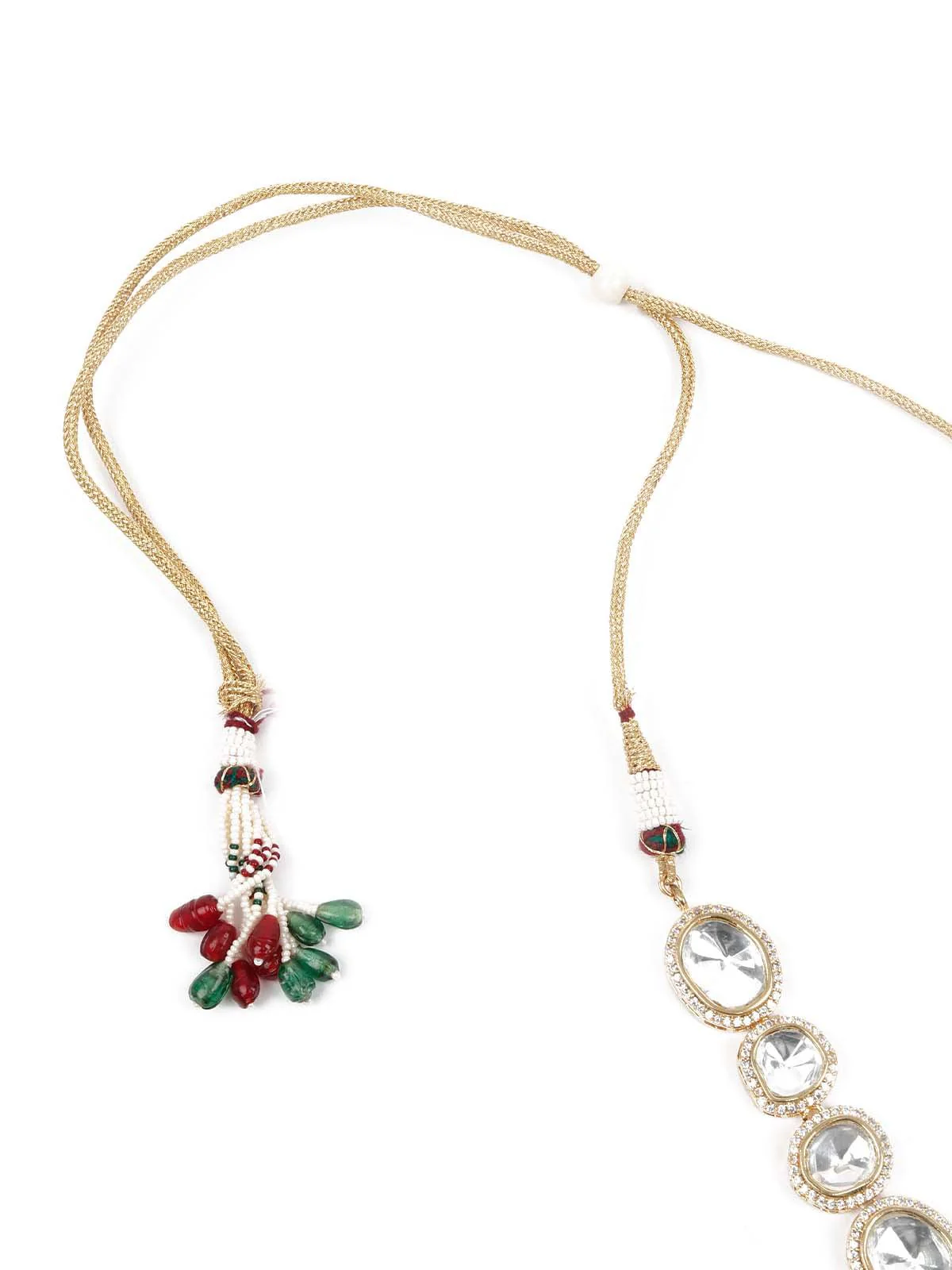 Odette Women Opulant Red And White Embellished Long Necklace Set - Image 6