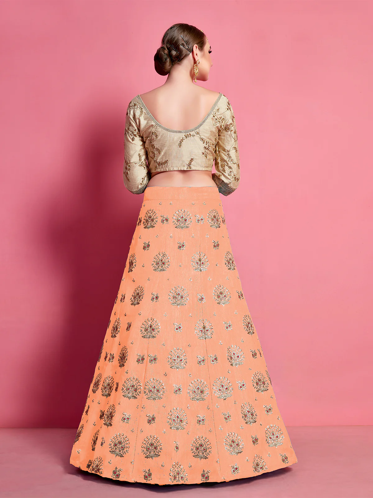 Odette Women Orange Embroidered Semi Stitched Lehenga With Unstitched Blouse - Image 5