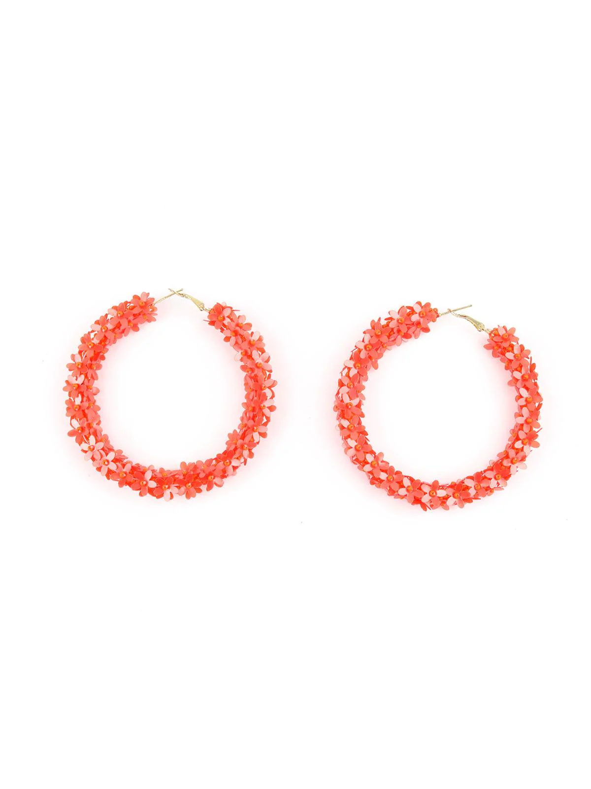 Odette Women Orange Floral Hoop Earrings - Image 2