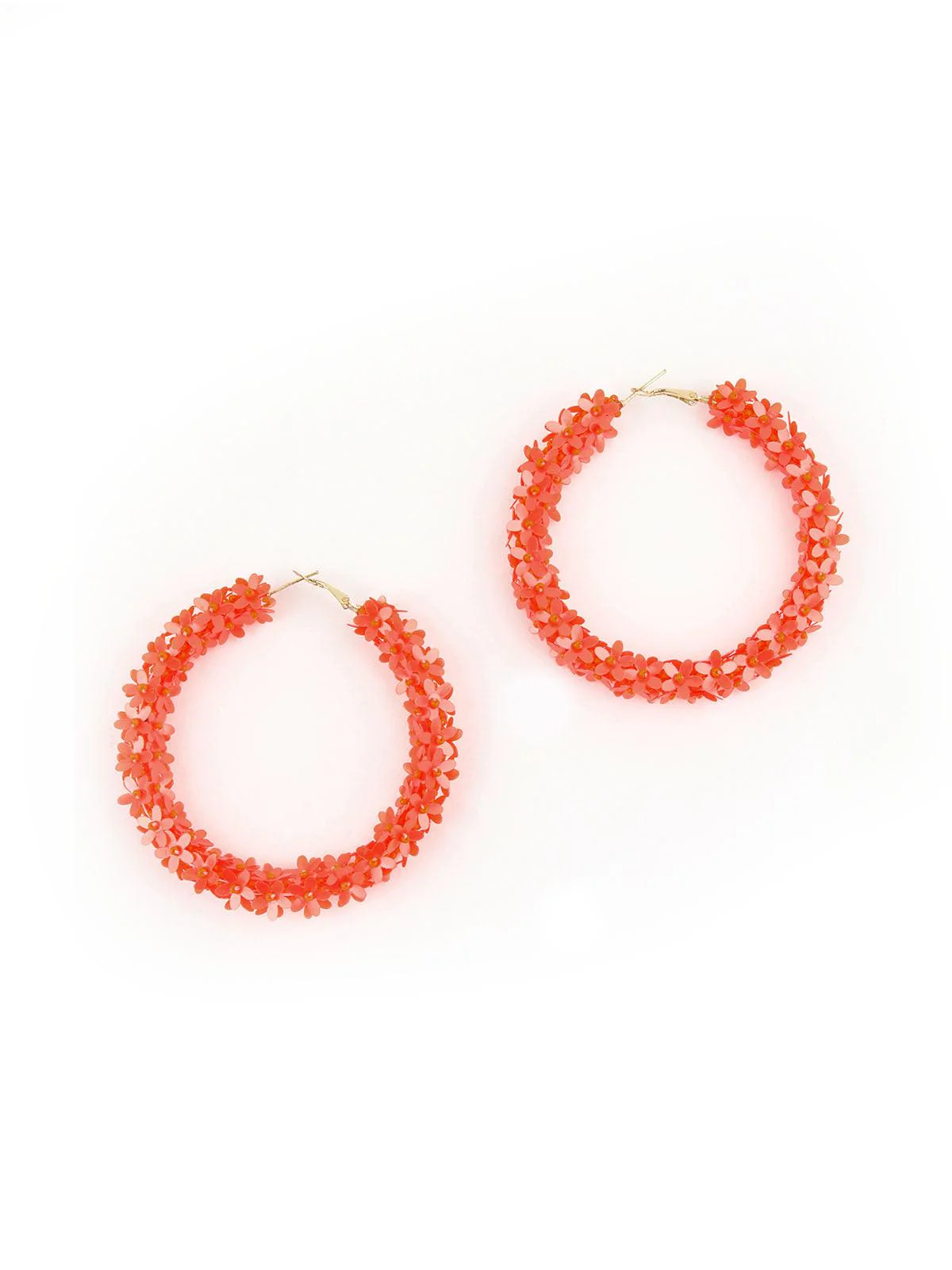 Odette Women Orange Floral Hoop Earrings - Image 3