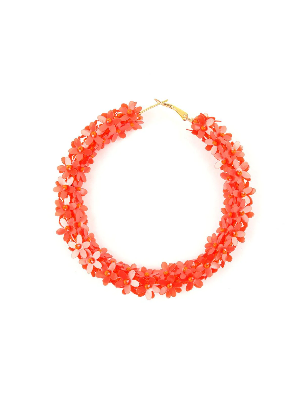 Odette Women Orange Floral Hoop Earrings - Image 5