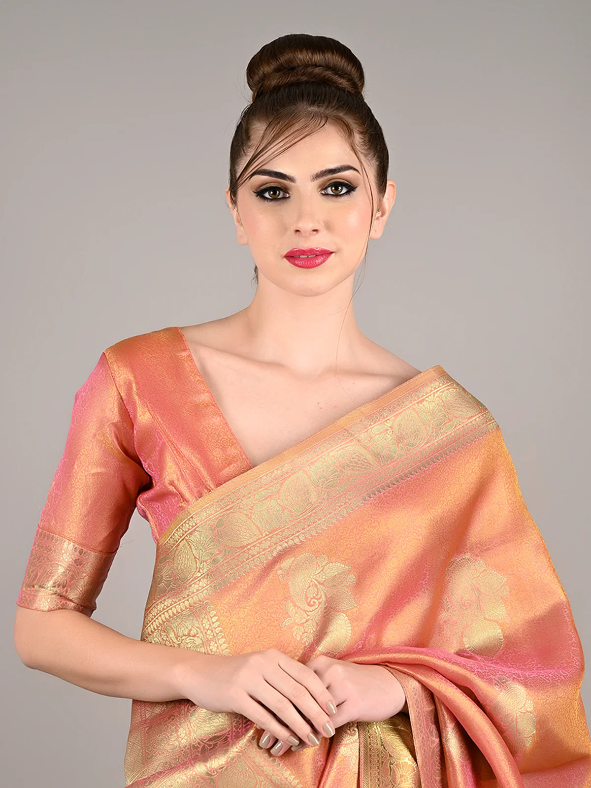 Odette Women Orange Satin Nylon Woven Saree With Unstitched Blouse - Image 3